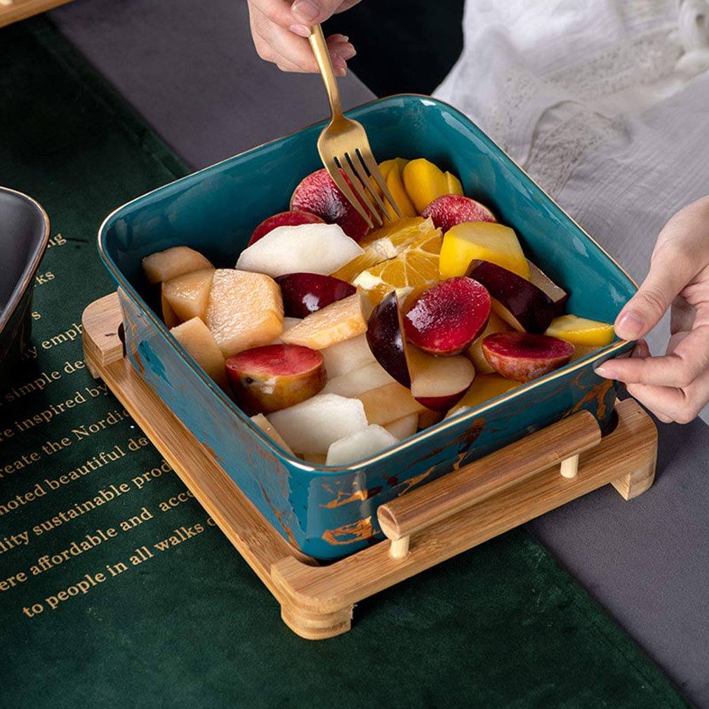 Stylish Wooden Stand Ceramic Fruit Bowl - Detachable Serving Basket for Fruits, Vegetables, Desserts & Salads | Perfect for Kitchen Counter, Dining Table & Party Serving