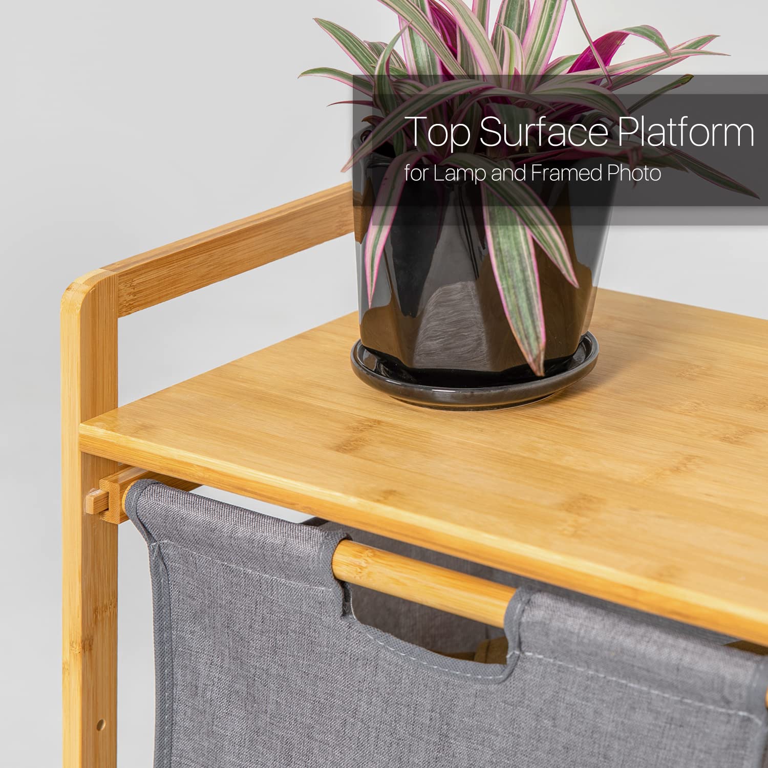MoNiBloom 2-Tier Bamboo Clothes Organizer with Tabletop - Space-Saving Storage for Bedroom, Bathroom, Entryway & Closet - Perfect for Folded Shirts, Pants, Towels & Accessories (Grey)