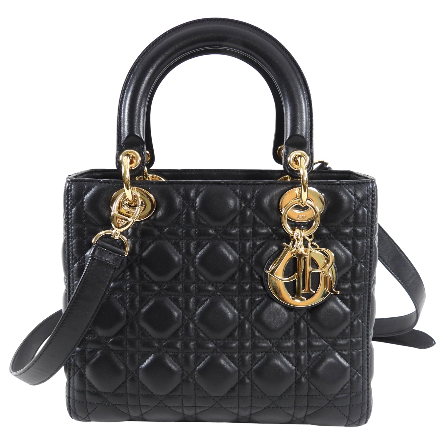 Dior Lady Dior Medium Handbag - Black Lambskin Leather with Cannage Stitch Crossbody Purse for Women | Perfect for Work, Date Night & Special Occasions