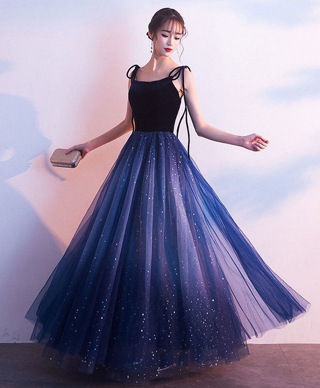 Elegant Shiny Blue Tulle Long Prom Dress for Women - Perfect for Evening Gala, Formal Dances & Special Occasions