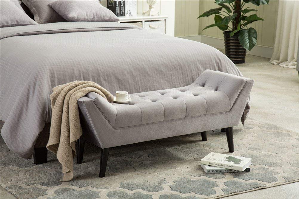 Haobo Tufted Fabric Upholstered Bed Bench Ottoman Footstool - 2-Seater Gray Storage Stool for Bedroom, Living Room & Entryway - Perfect for Sitting, Lounging & Extra Storage