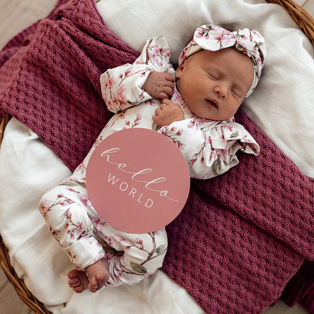 Organic Baby Growsuit - Snuggle Hunny Soft Cotton Cherry Blossom Print One-Piece Outfit for Newborns & Infants | Perfect for Playtime, Naptime & Photo Shoots