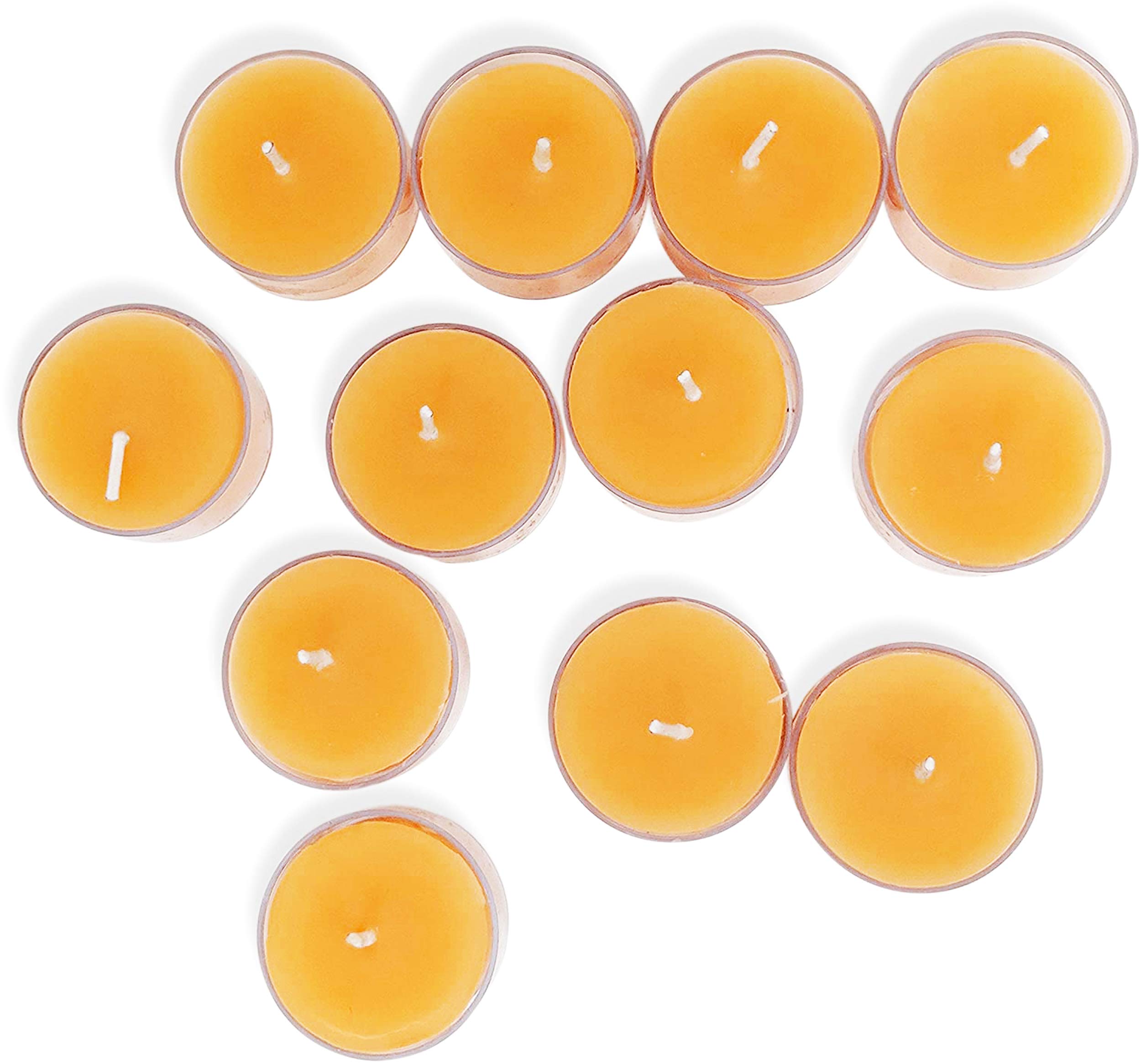 Hyoola Pure Beeswax Tea Lights - Handmade Unscented Decorative Candles with 4-Hour Burn Time in Clear Cups (24-Pack) | Perfect for Weddings, Spa Relaxation & Home Decor