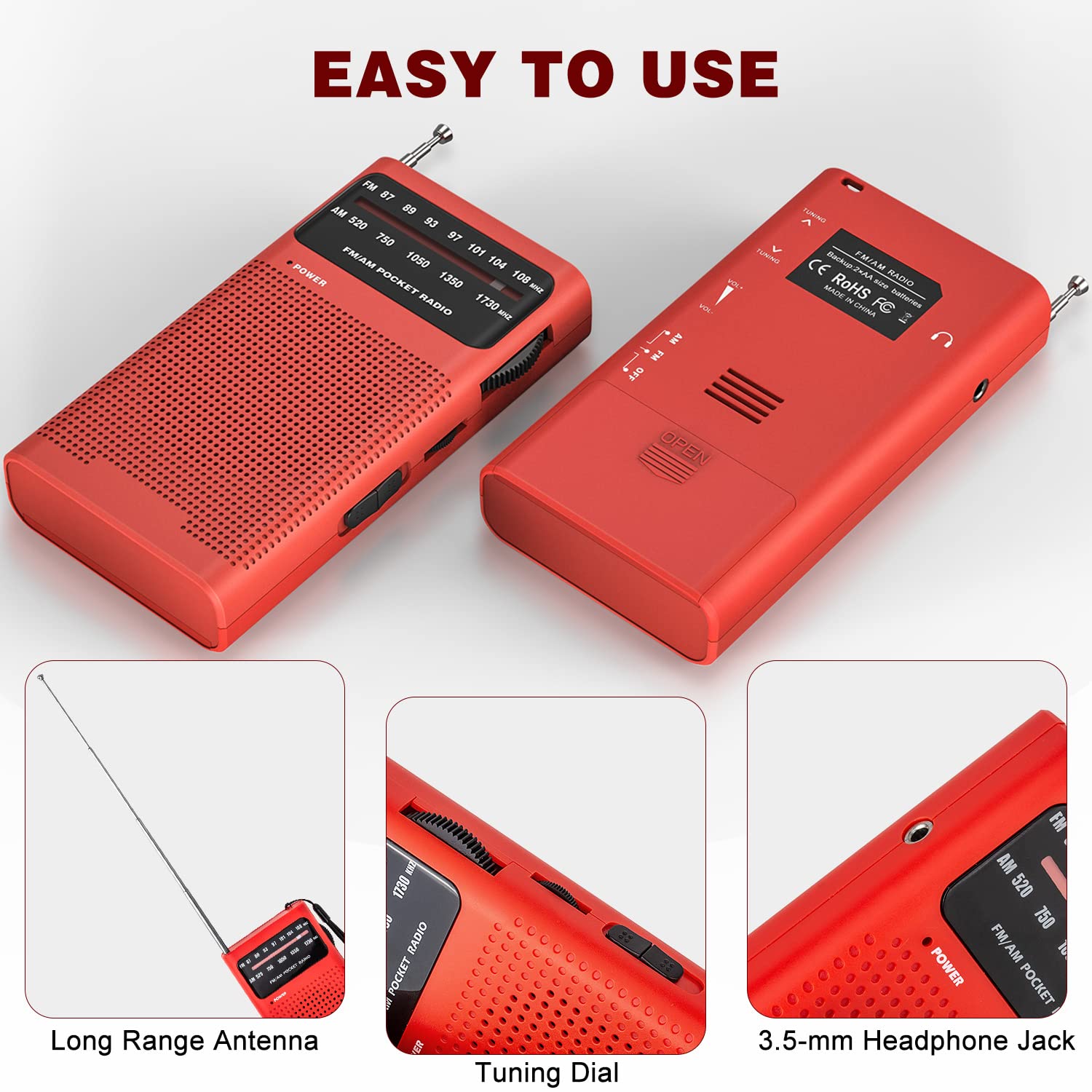 Goodes Portable AM FM Radio with Loud Speaker & Headphone Jack | 2AA Battery Operated Long Range Transistor Radio | Perfect for Home, Outdoor, Camping & Emergency Preparedness