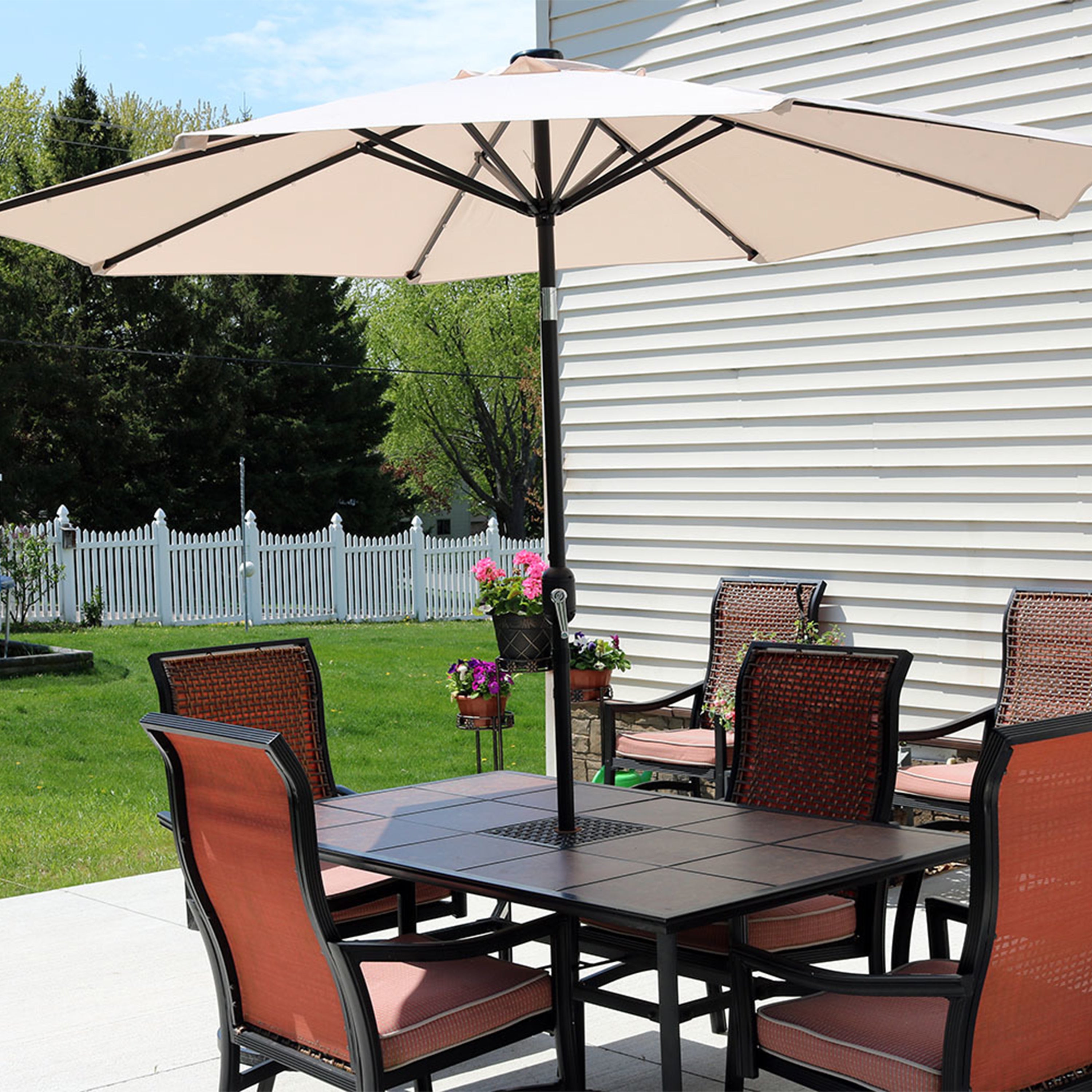 Sunnydaze 9-Foot Solar LED Outdoor Patio Umbrella with Adjustable Tilt & Easy Crank - Perfect for Backyard, Poolside, and Garden Shade