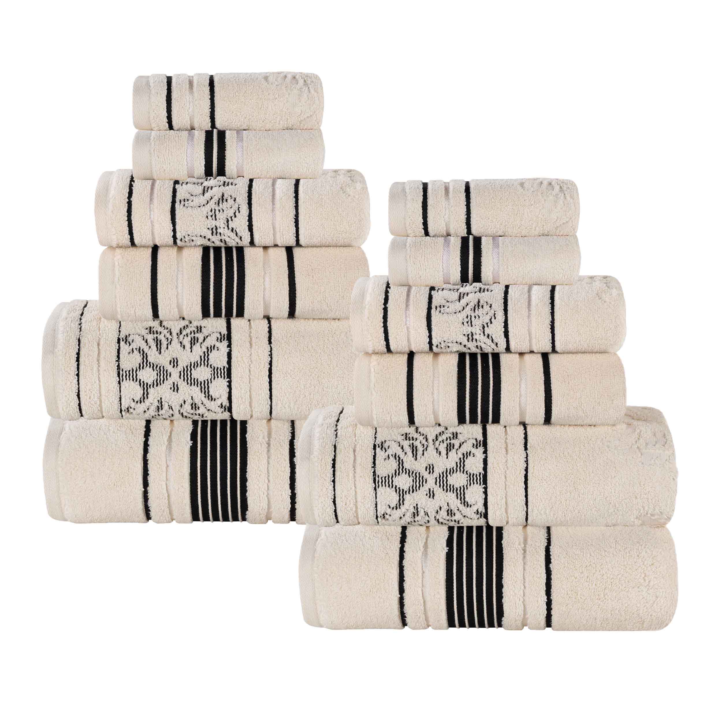 Premium 12-Piece Sadie Zero Twist Cotton Towel Set - Solid & Jacquard Floral Designs | Ultra Soft, Absorbent Bath & Beach Towels for Spa, Pool, Gym & Home Use