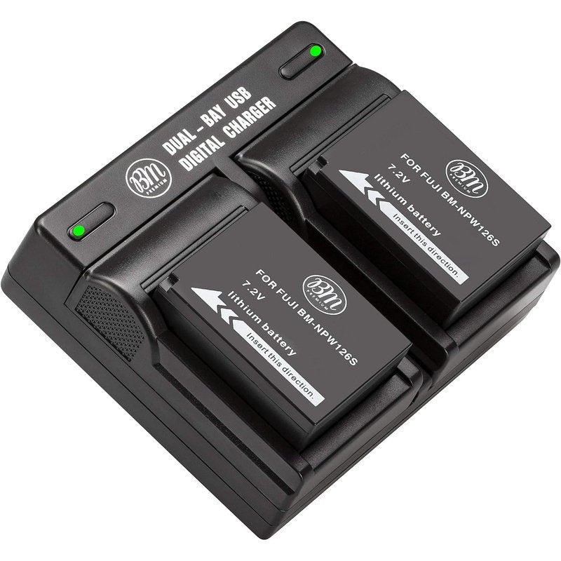 BM Premium 2 Pack NP-W126S Replacement Batteries & Dual USB Charger for Fujifilm X-T4/X-T3/X-T30/X-E4 Cameras - Perfect for Travel Photography & Vlogging