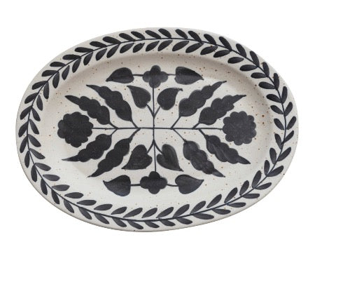 Elegant Matte Black & Cream Floral Serving Platter - Perfect for Wedding, Party, and Home Decor Tableware