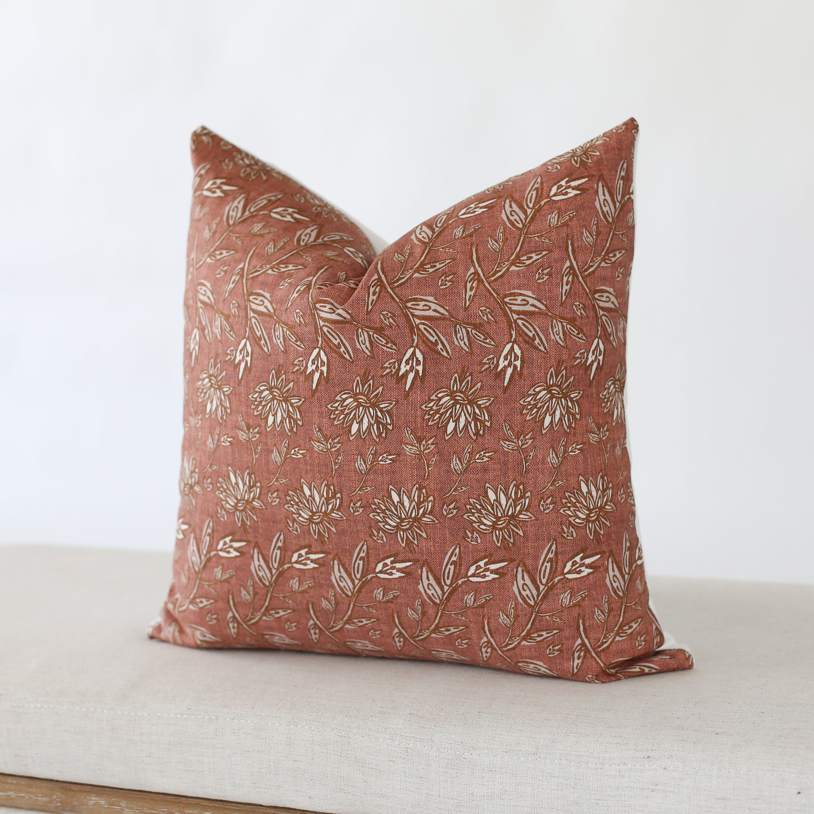 Handmade Terracotta Floral Pillow Cover - Boho Home Decor for Living Room, Bedroom & Outdoor - 18x18 Inch Cotton Square Cushion Case