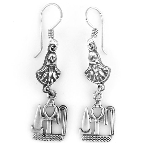 Egyptian Silver Ankh of Life Earrings - Ancient Egyptian Symbol Jewelry for Women, Sterling Silver Drop Dangle Earrings - Perfect for Boho, Hippie, and Spiritual Fashion Accessories