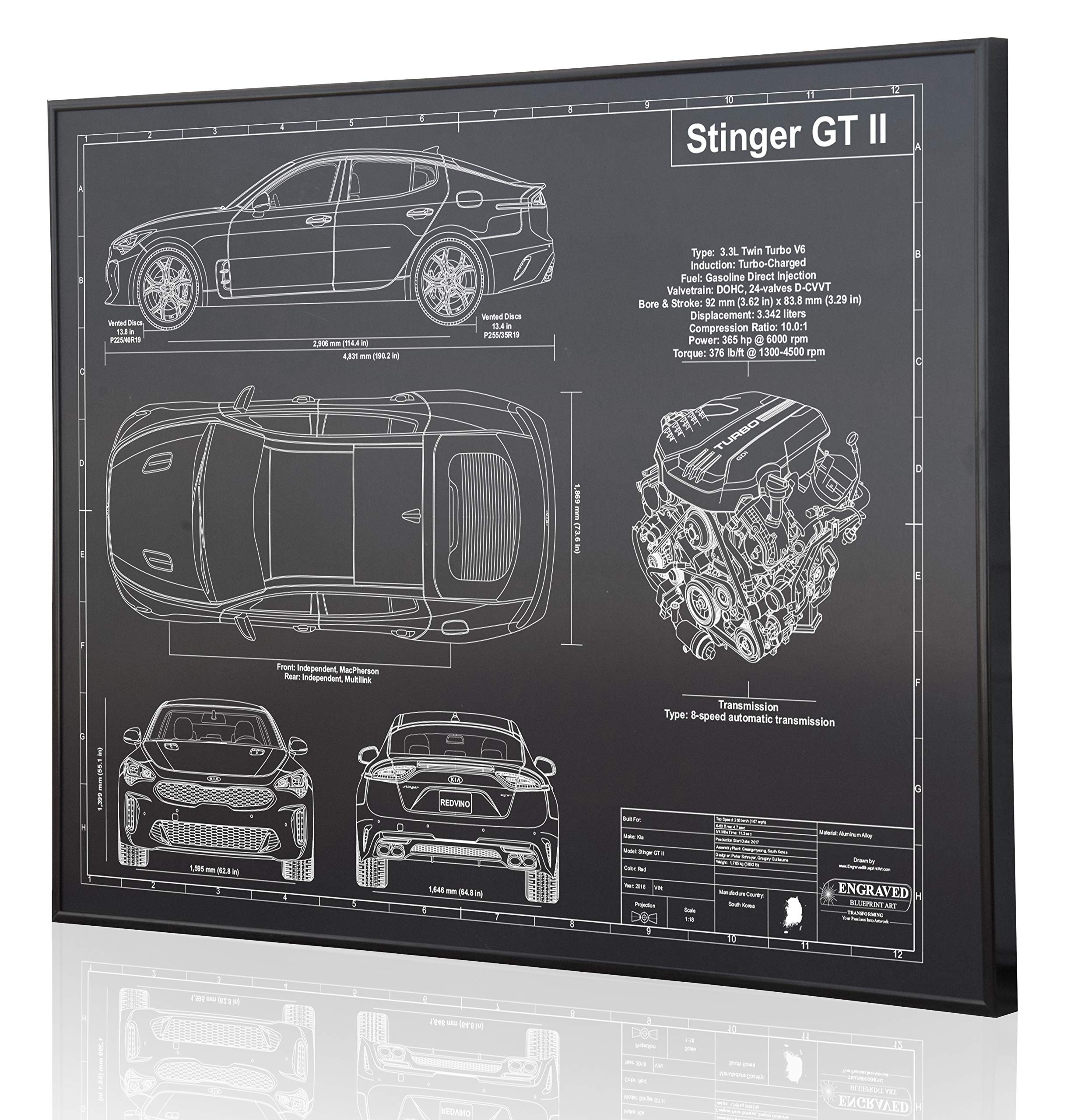 Stinger GT II Blueprint Artwork - Laser Engraved & Customizable - Perfect Automotive Gift for Car Enthusiasts, Office Decor, Man Cave Wall Art