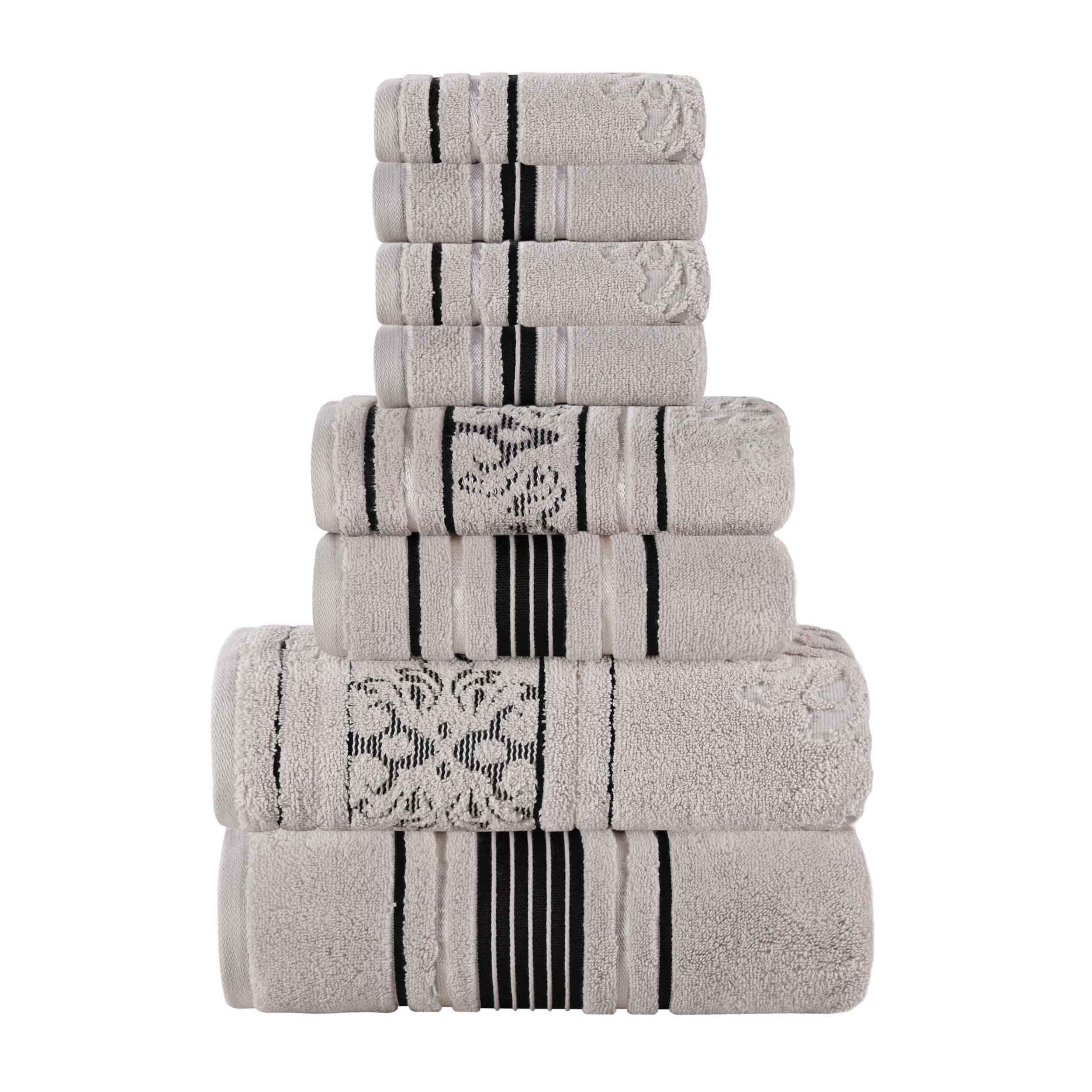Premium 8-Piece Sadie Zero Twist Cotton Towel Set - Solid & Jacquard Floral Designs | Ultra Soft & Absorbent Bath Towels for Spa, Guest Bathroom & Luxury Home Decor