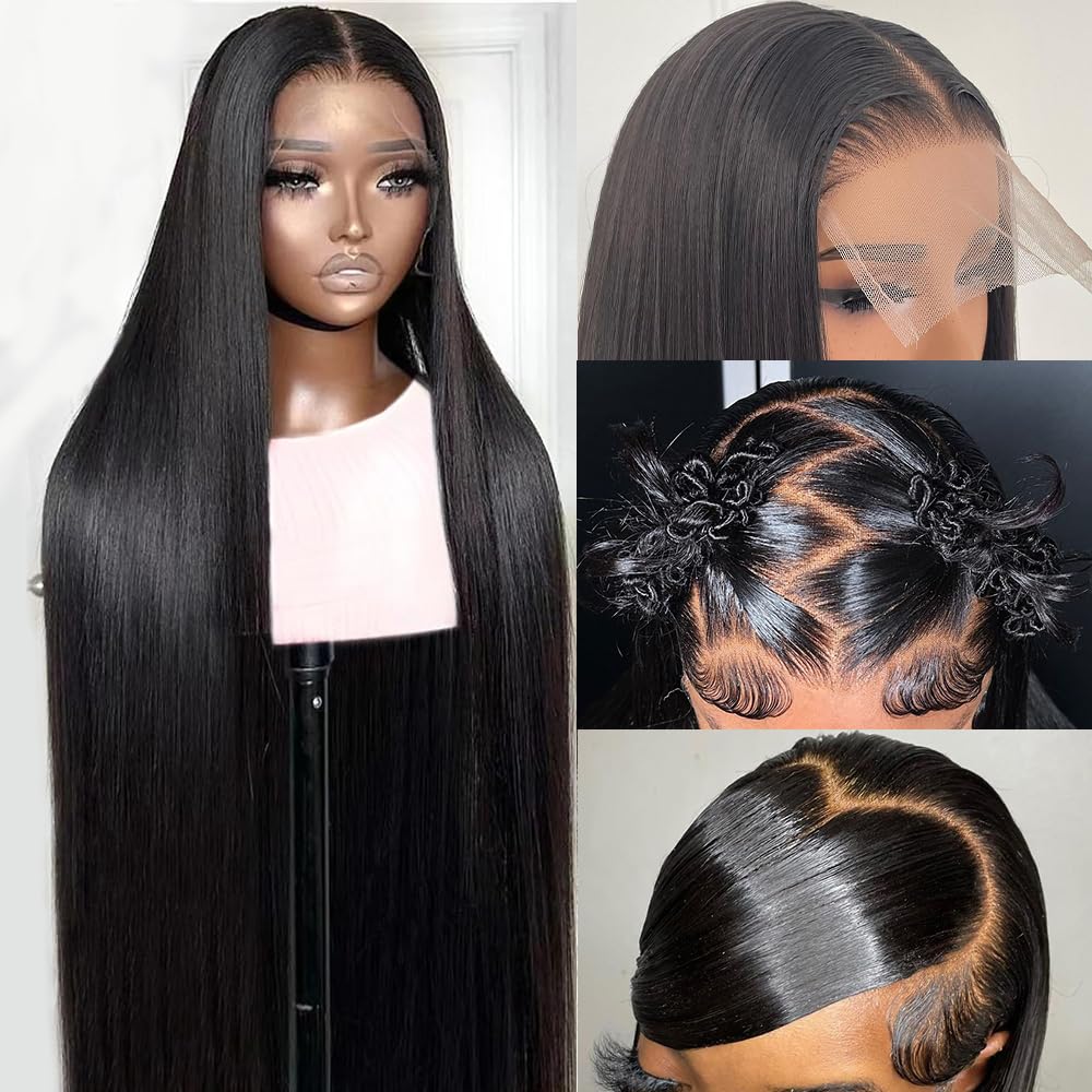30 Inch 13x6 HD Lace Front Wigs Human Hair - 200% Density Straight Pre-Plucked Glueless Wig for Women | Natural Black | Perfect for Daily Wear, Cosplay & Special Occasions