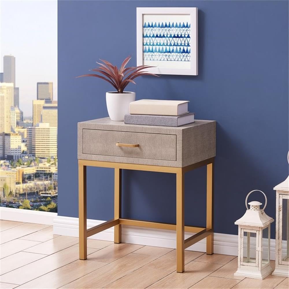 Brown/Gray Shagreen End Table with 1 Drawer - Set of 2 - Modern Side Table for Living Room, Bedroom, or Office - Home Square
