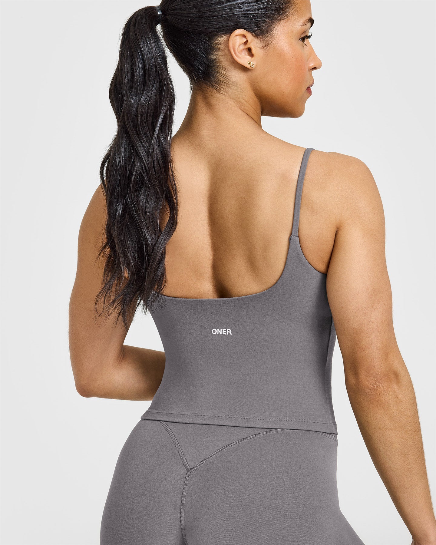 SoftMotion™ Strappy Mid Vest with Built-in Bra Shelf - Ash Grey | Comfortable Workout Top for Yoga, Running & Gym | Women's Activewear