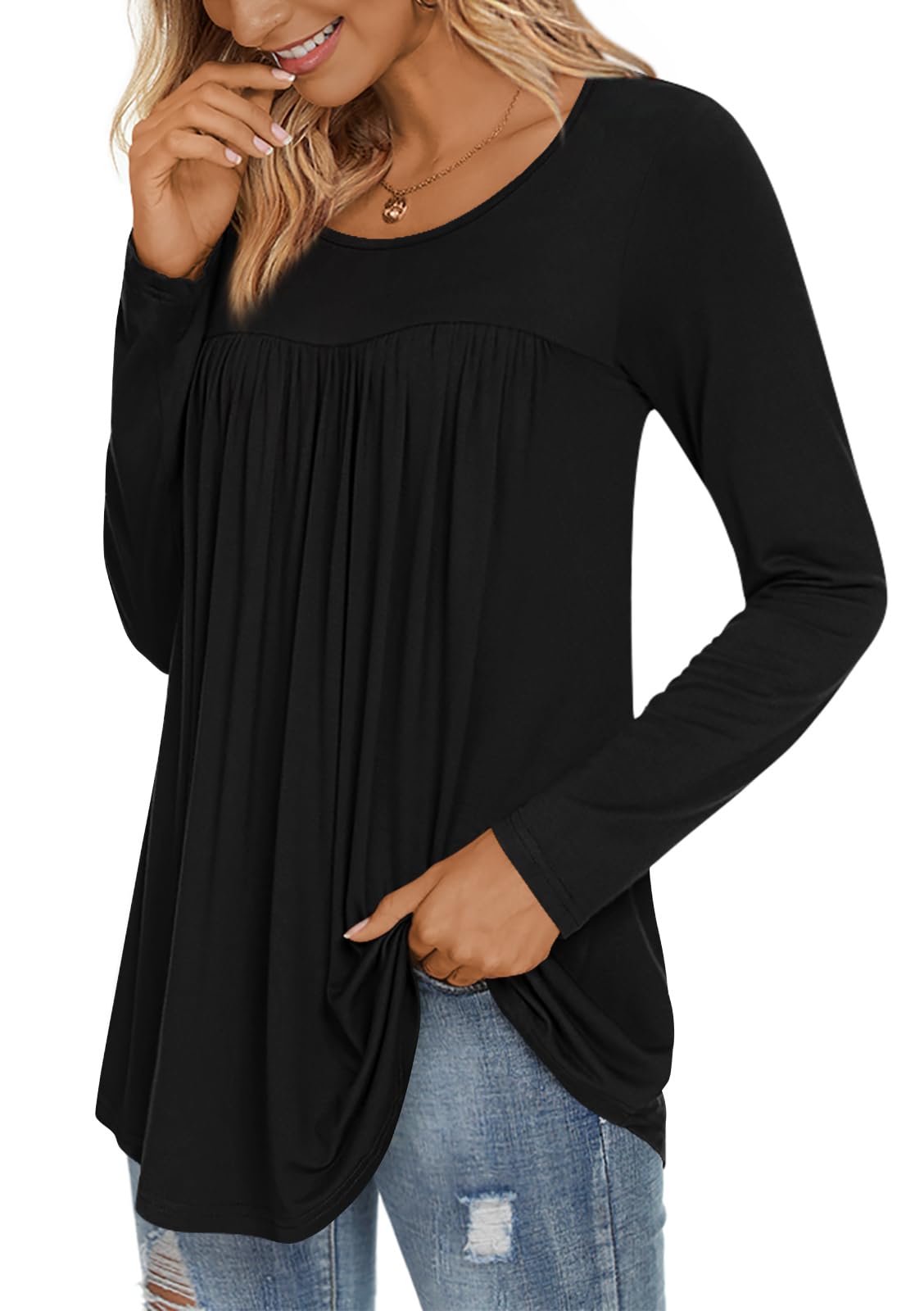 LONGYUAN Women's Long Sleeve Casual Tunic Top - 2025 Winter Loose Flare Blouse with Comfortable Elastic Waist | Perfect for Work, Office, Date Night & Everyday Wear