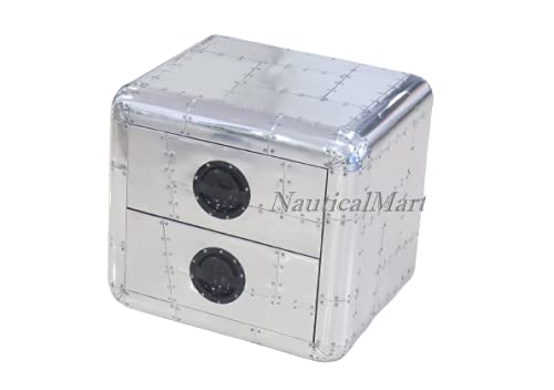 Vintage Aviator Style Aluminum Coffee Table & Nightstand with Storage Drawers - Industrial Bedside End Table for Living Room, Bedroom & Home Office - Perfect for Small Spaces, Modern Apartments & Aviation-Themed Decor