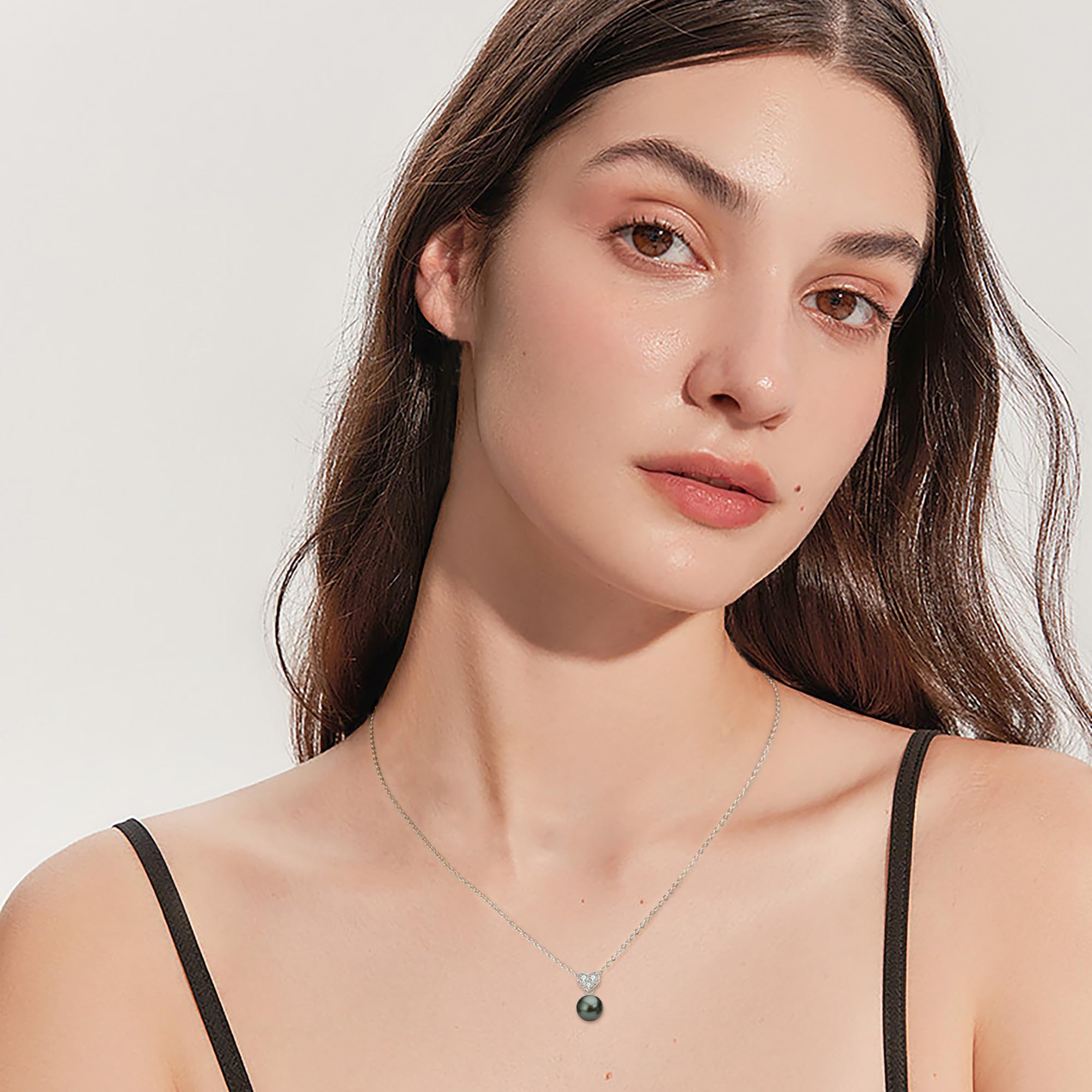 Tahitian Black Pearl Heart Necklace for Women - Sterling Silver Pearl Pendant with D Color Moissanite - Elegant Jewelry Gift for Wife, Mom, Birthday, Anniversary - Perfect for Weddings, Parties & Special Occasions