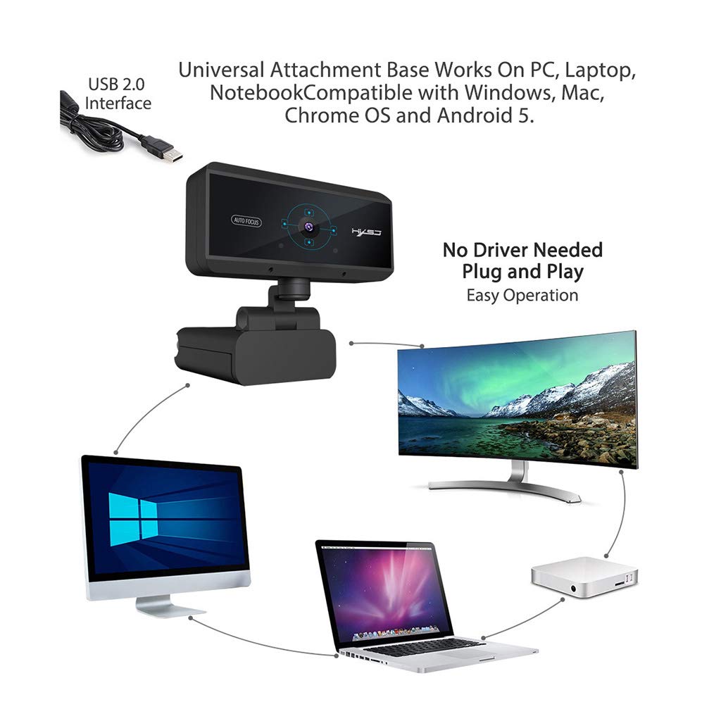 HOOLRZI 1080P HD Webcam with Built-in Microphone, USB Plug & Play Computer Camera for PC/Mac/Laptop - Perfect for Live Streaming, Video Conferencing, Online Classes & Zoom Meetings
