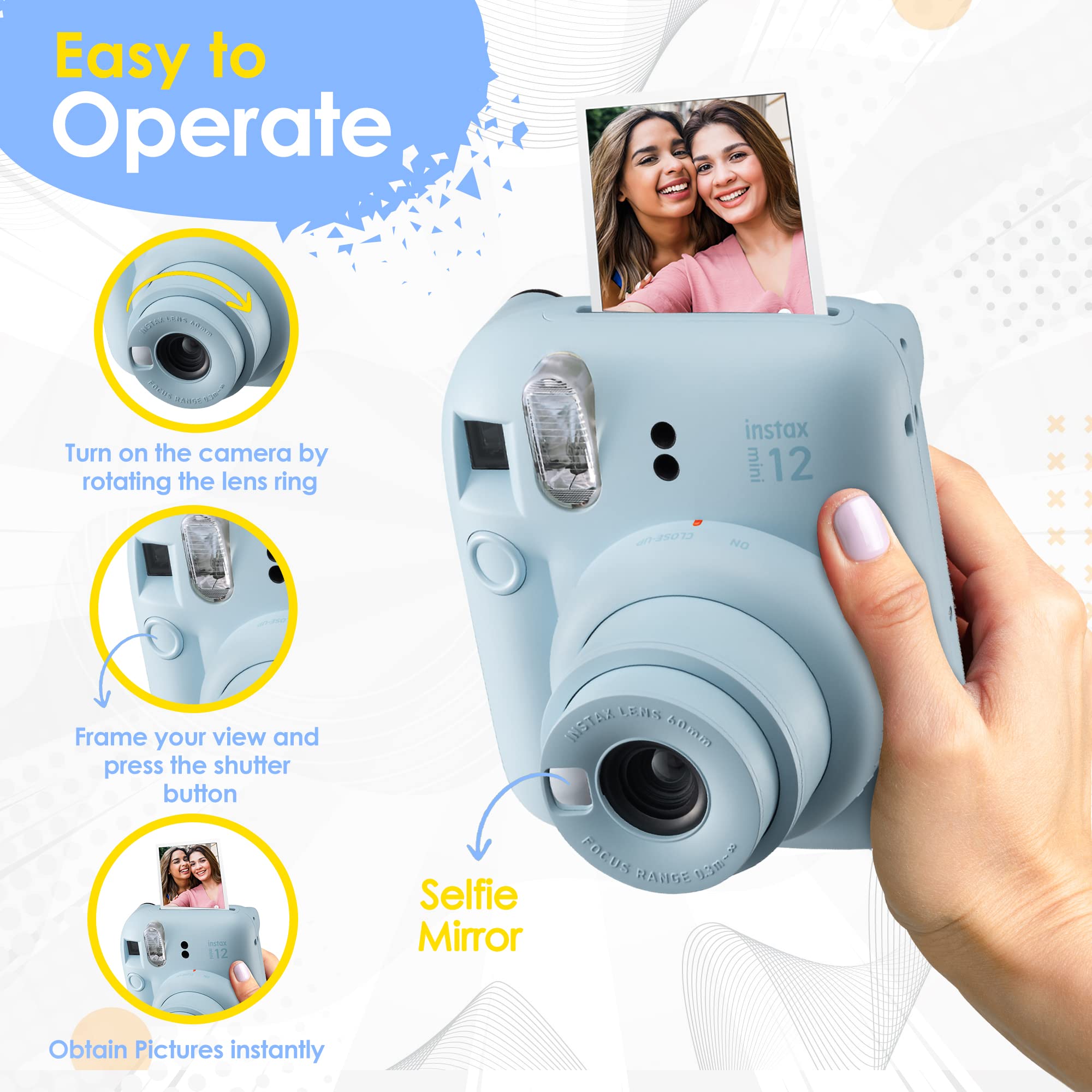 Fujifilm Instax Mini 12 Instant Camera Bundle with 60 Sheets Mini Film, Carrying Case, Photo Album & Stickers - Mint Green | Perfect for Travel, Parties, Weddings & DIY Scrapbooking