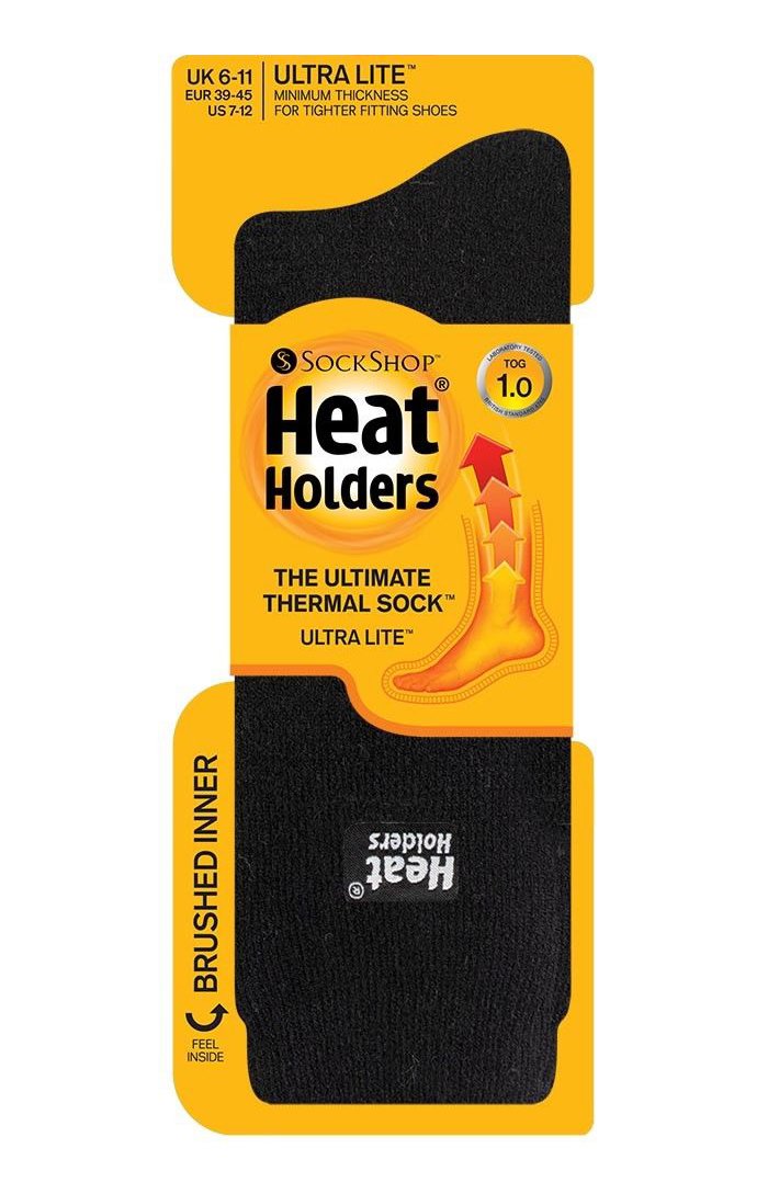 Heat Holders Ultra Lite Men's Thin 1.0 TOG Winter Thermal Socks - Lightweight Warm Dress Socks for Casual Wear (UK 6-11, Black) - Perfect for Office, Travel & Cold Weather Comfort
