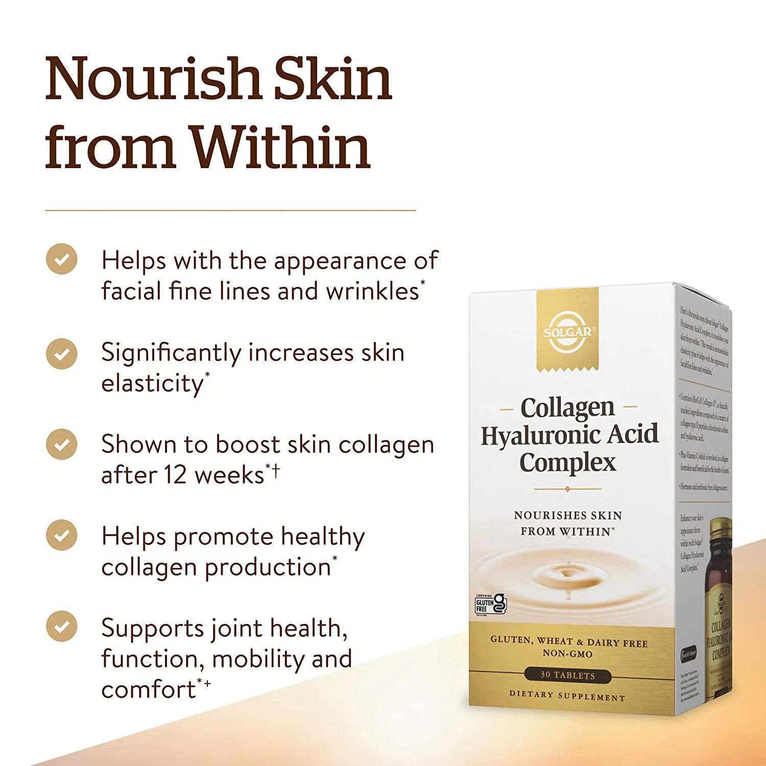 Solgar Collagen Hyaluronic Acid Complex Supplement for Skin Hydration & Joint Support - Anti-Aging Face Serum & Joint Pain Relief for Women & Men - Perfect for Daily Skincare Routine & Active Lifestyle