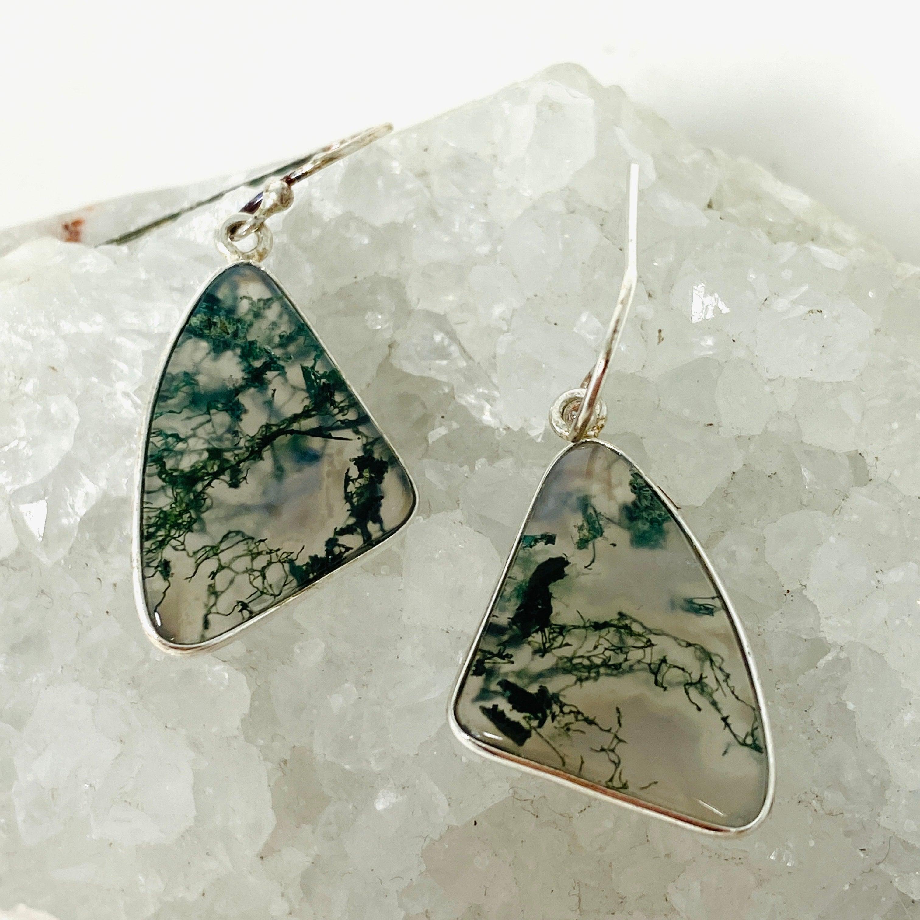 Natural Moss Agate Freeform Earrings KEGJ1311 - Handmade Boho Jewelry for Women, Unique Dangle Earrings for Everyday Wear & Special Occasions