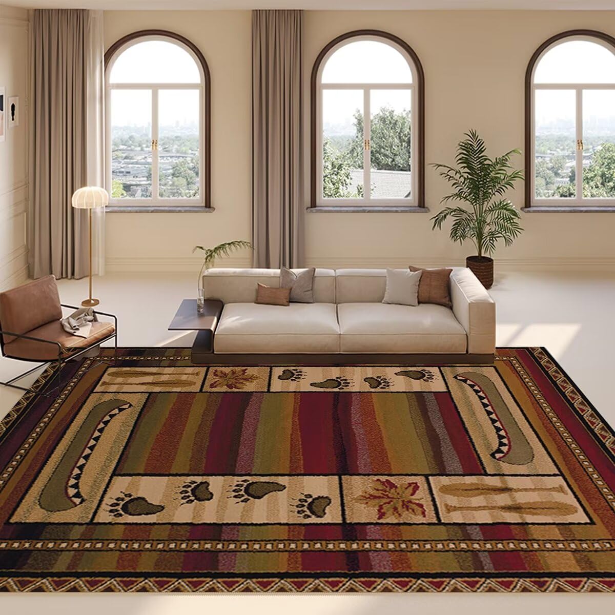 Vintage Abstract Large Area Rug 5'x8' - Non-Slip Geometric Striped Carpet for Living Room & Dining Room | Perfect for Boho Decor, Home Office & Bedroom Flooring