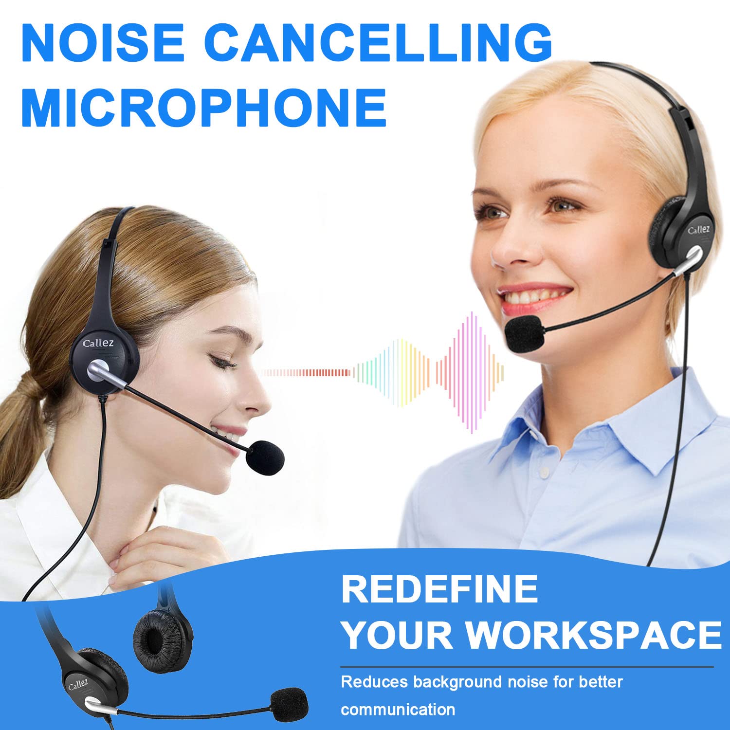 Noise Cancelling Telephone Headset with Mute Switch - Dual-Ear RJ9 Headset Compatible with Cisco Phones 6851/6945/7841/7861/7942/7945/7961/7962/7965/8811/8841/8845/8851/8861 - Perfect for Call Centers, Office Communication & Remote Work