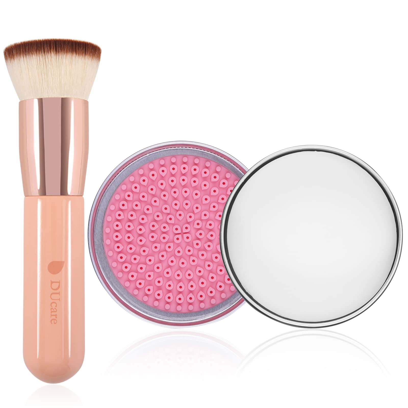 DUcare Professional Flat Top Kabuki Foundation Brush & Makeup Brush Cleanser Set - Perfect for Flawless Liquid & Powder Foundation Application, Travel & Daily Makeup Routine