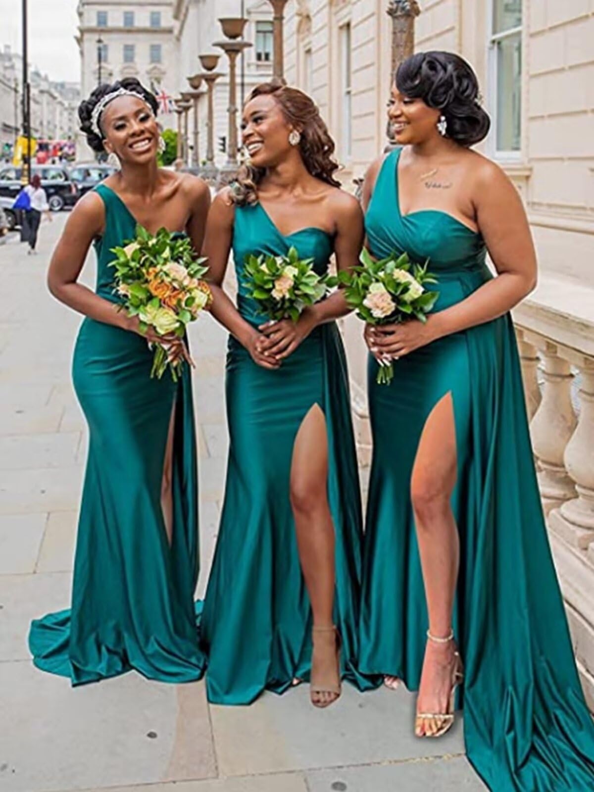 Mermaid Bridesmaid Dresses Long One Shoulder Satin Prom Dresses for Women | Wedding Guest Gowns with Train in Blush Pink | Perfect for Beach Weddings, Formal Events & Evening Parties
