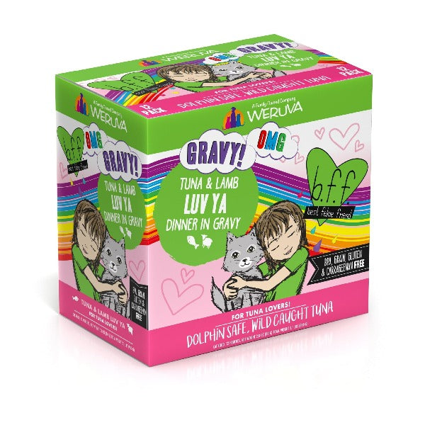 Premium B.F.F. Luv Ya Tuna & Lamb Dinner in Gravy Pouch - Grain-Free Wet Cat Food for Adult Cats | High Protein Meal for Indoor & Outdoor Cats | Perfect for Mealtime, Travel & Treats