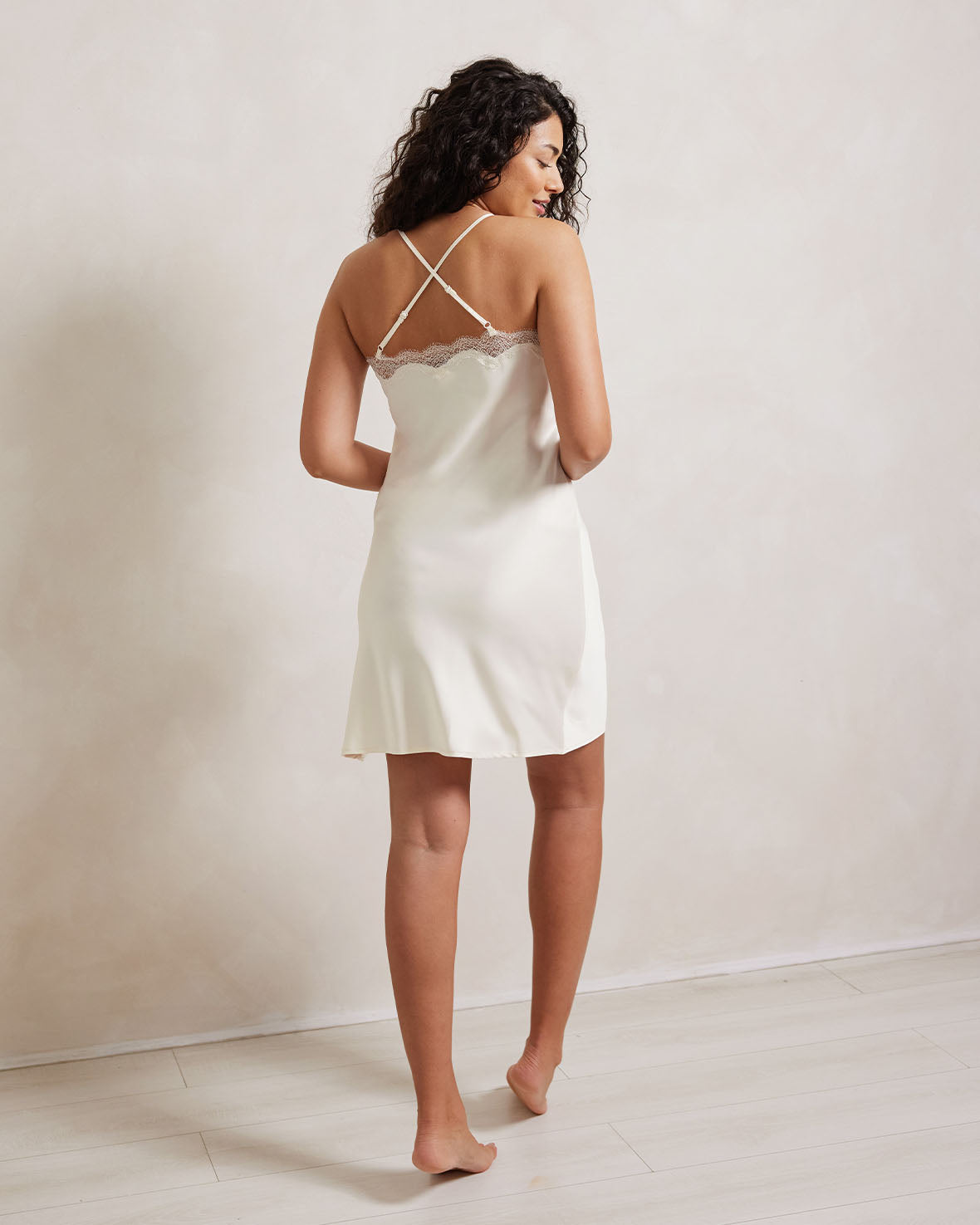 Luxury Satin Lace Trim Slip Nightgown - Ivory - Women's Elegant Sleepwear for Wedding Night & Honeymoon