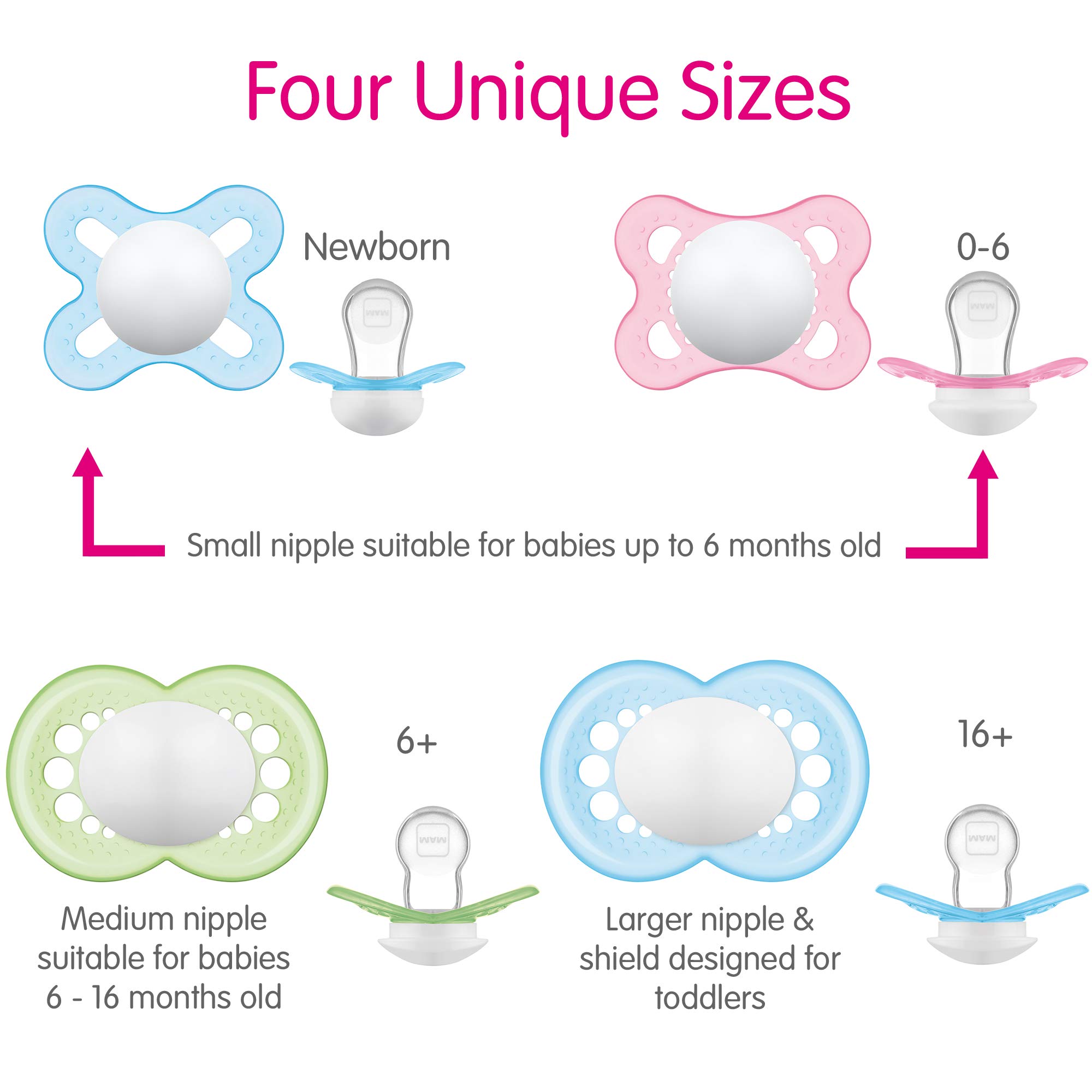 MAM Original Baby Pacifier for 6-16 Months - 2 Pack with Sterilizer Case, Orthodontic Nipple for Healthy Oral Development - Perfect for Soothing, Travel & Daycare (Crystal/Girl)