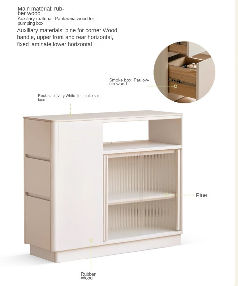 Solid Poplar Wood Dining Room Cabinet with Partition - White Cream Rock Board for Kitchen Storage & Home Organization