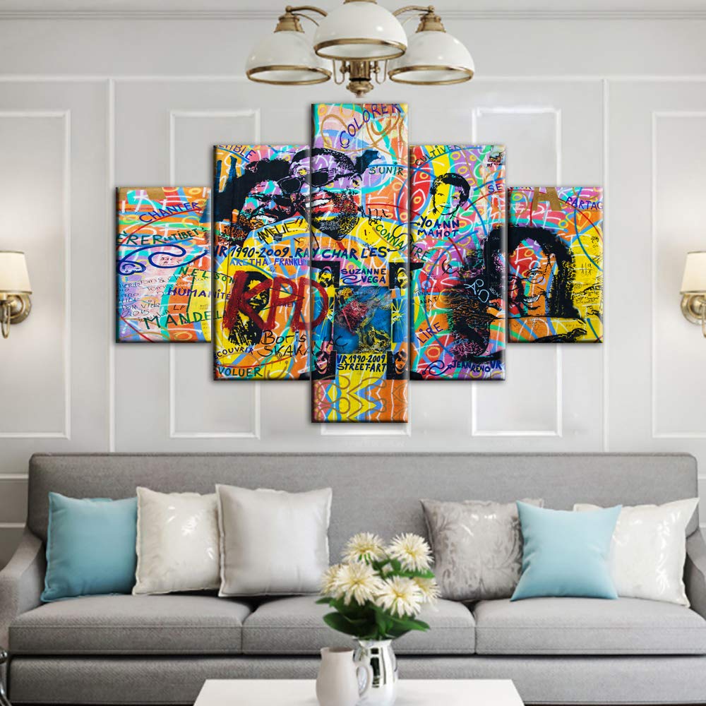 TUMOVO Wall Art Canvas Painting - 5-Piece Multi Panel Andreas Paulun East Side Gallery Artwork, Framed Ready to Hang (60