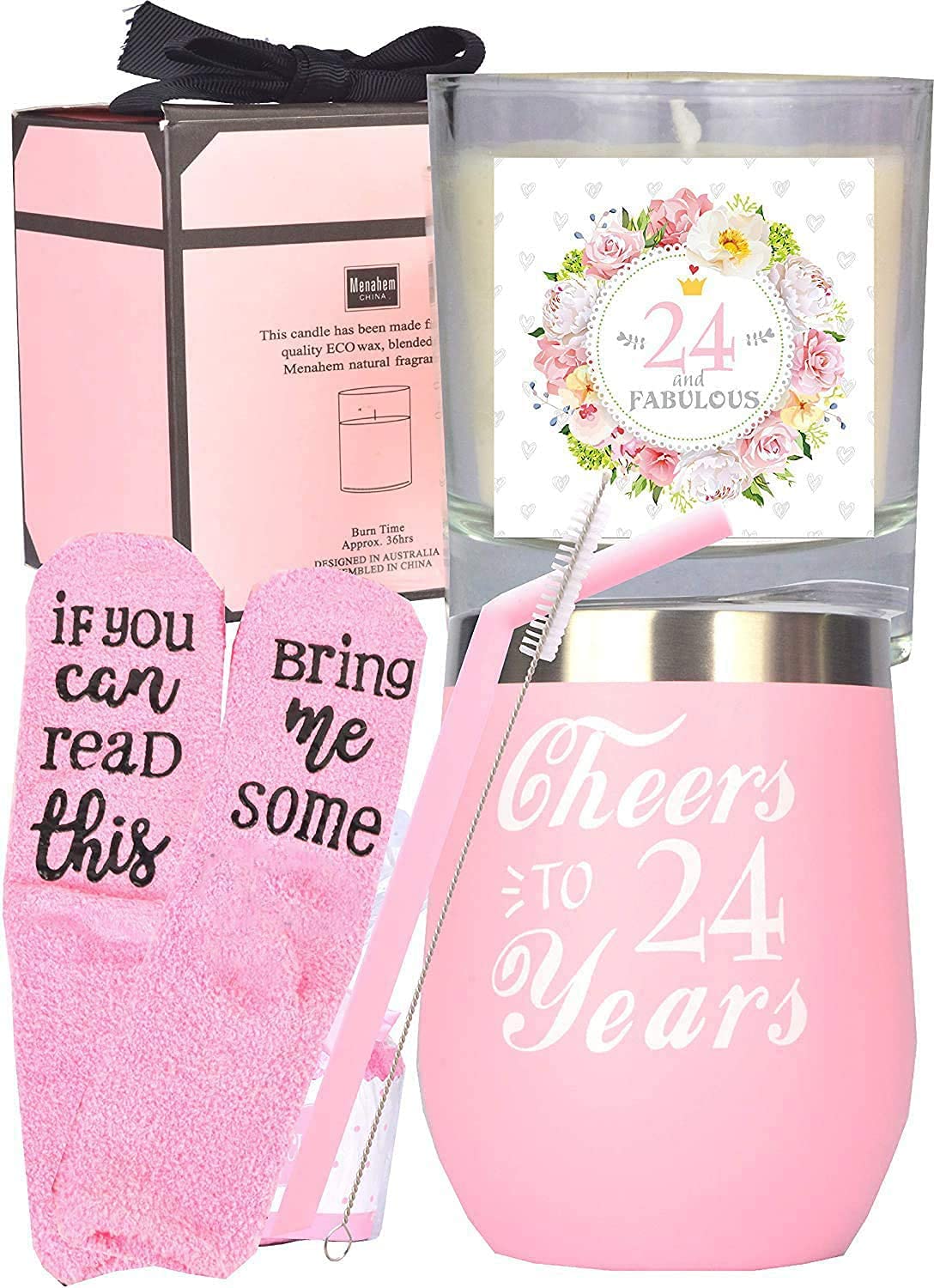 MEANT2TOBE 24th Birthday Gifts for Women - Insulated Tumbler Cup with Lid & Straw, Personalized 24 Year Old Birthday Present for Daughter, Sister, Friend - Perfect for Office, Travel & Daily Use