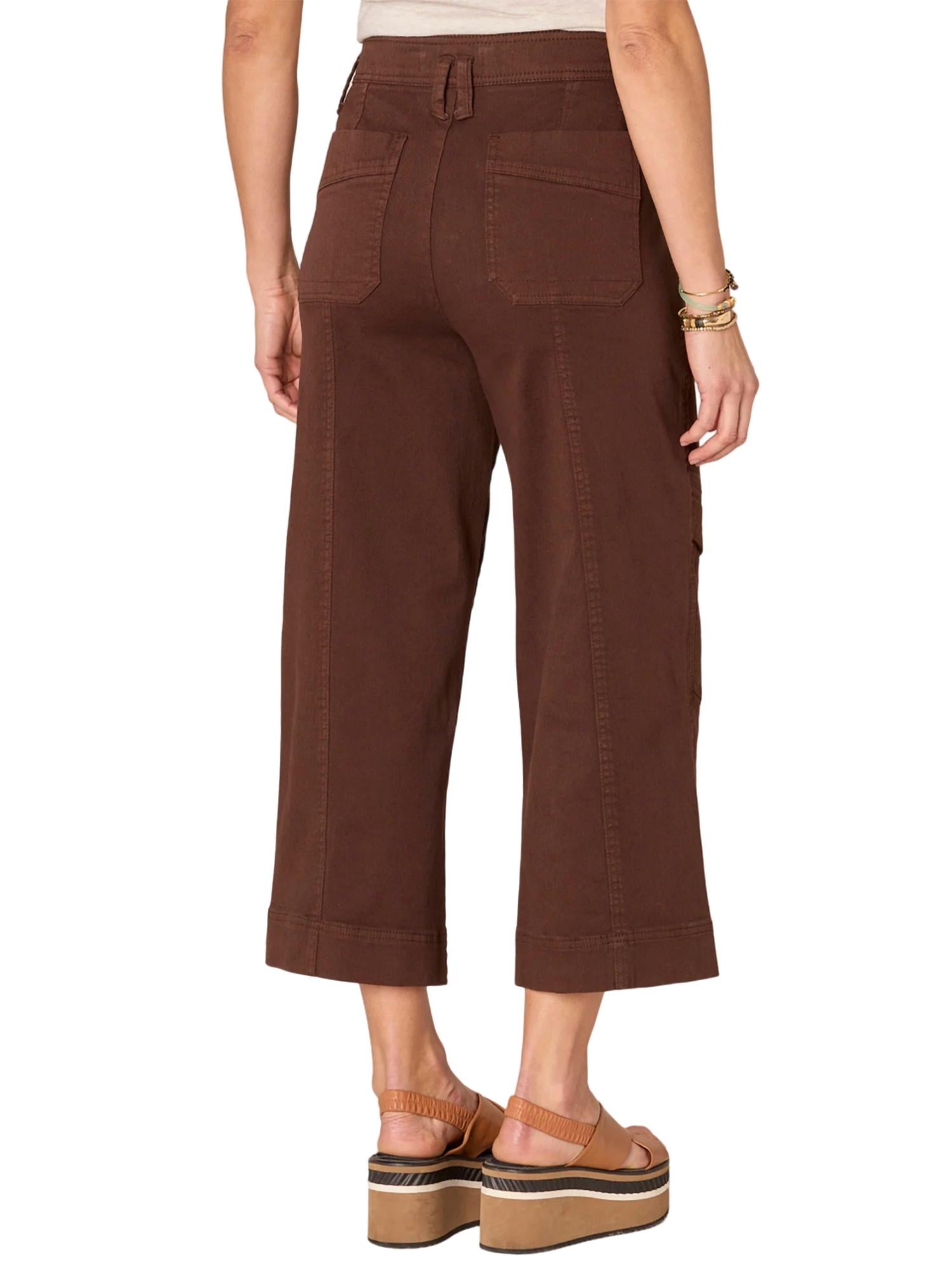 Absolution Skyrise Double Button Wide Leg Crop Utility Pants for Women - Chocolate Truffle Color | Casual Workwear & Street Style Fashion
