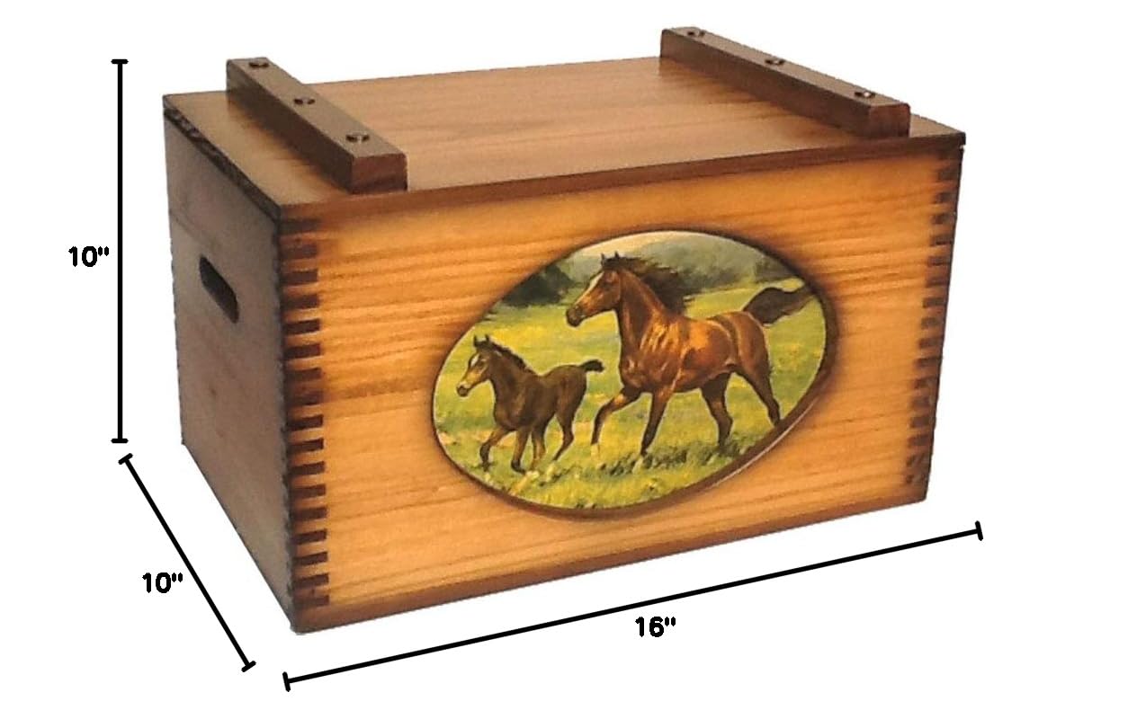 Premium Wooden Storage Box with Horses in the Meadow Design - Perfect for Home Organization, Jewelry Storage & Farmhouse Decor