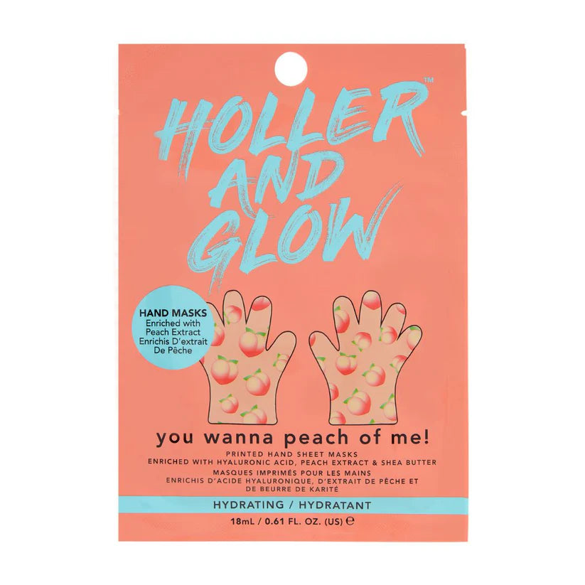 Holler & Glow You Wanna Peach of Me Refreshing Hand Mask - Hydrating & Exfoliating Peach Scented Hand Treatment for Soft Skin | Perfect for Spa Nights, Self-Care Routines & Dry Skin Relief
