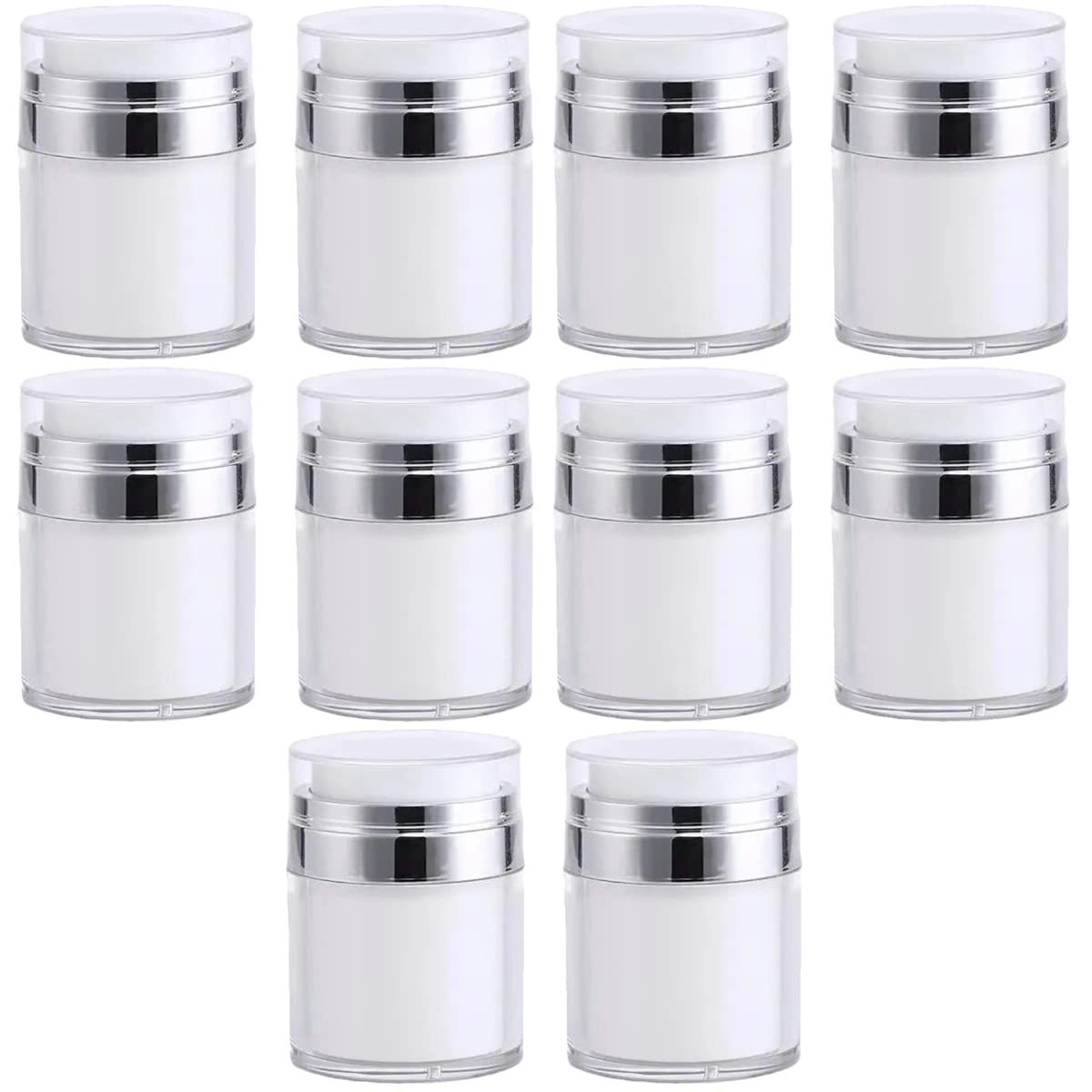 FRCOLOR 10-Pack 50ML Airless Pump Bottles - Refillable Travel-Sized Cosmetic Containers for Lotion, Cream, Foundation & Makeup | Leak-Proof Vacuum Press Design | Perfect for Travel, Gym, Daily Skincare & Makeup Organization