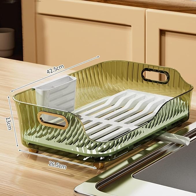 Zorzel Modern Acrylic Dish Drying Rack Over Sink - Large Kitchen Organizer with Utensil Holder & Drain Tray | Space-Saving Solution for Dishes, Cups & Cookware | Perfect for Small Kitchens & Apartments (Multicolor)