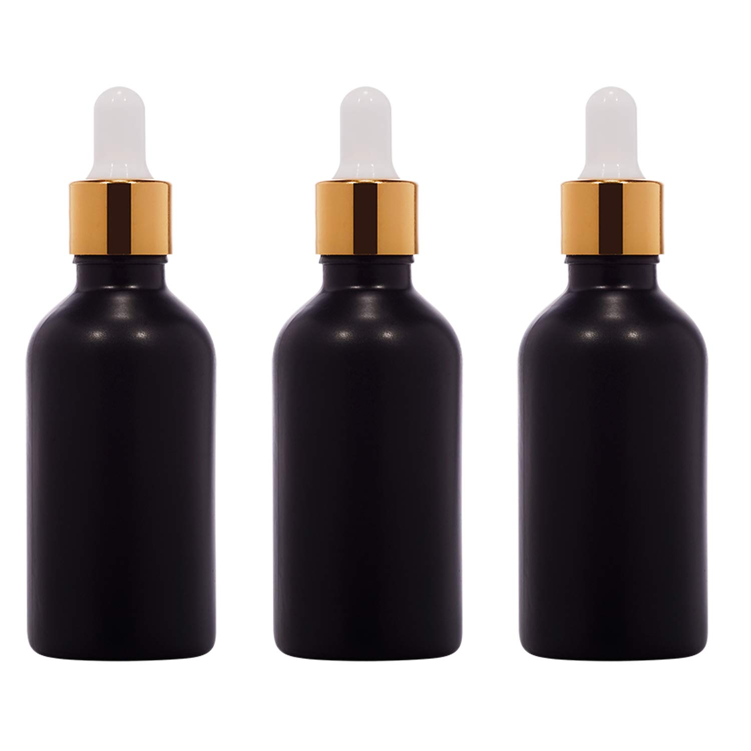 50ml Glossy Black Round Glass Bottle with Glass Dropper, Gold Ring & White Silicone Teat - Perfect for Essential Oils, DIY Skincare & Home Decor (Rentra S.P.A)