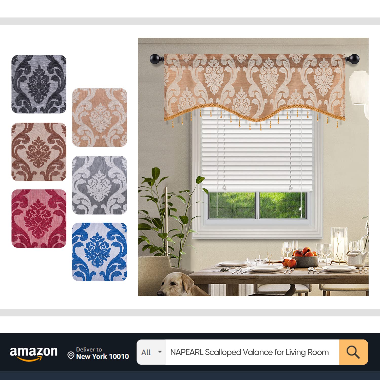 NAPEARL Beige Jacquard Waterfall Valance - Elegant Kitchen & Living Room Window Curtain Topper, Decorative Swag for Bedroom Windows (41-Inch Wide, 1 Panel) - Perfect for Home Decor, Drapes Over Blinds, and Adding Sophistication to Any Room