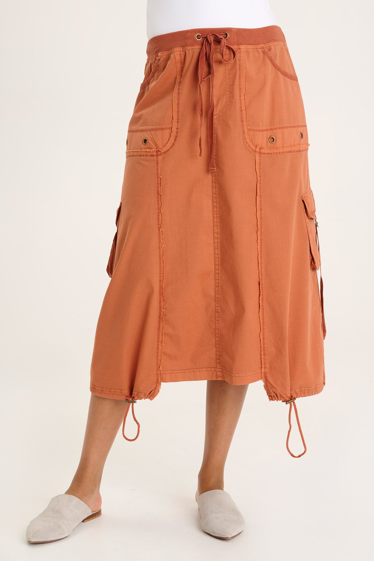 Castalina Women's Poplin Cargo Midi Skirt - Casual Summer A-Line Skirt with Pockets | Perfect for Outdoor Adventures, Travel & Street Style Fashion