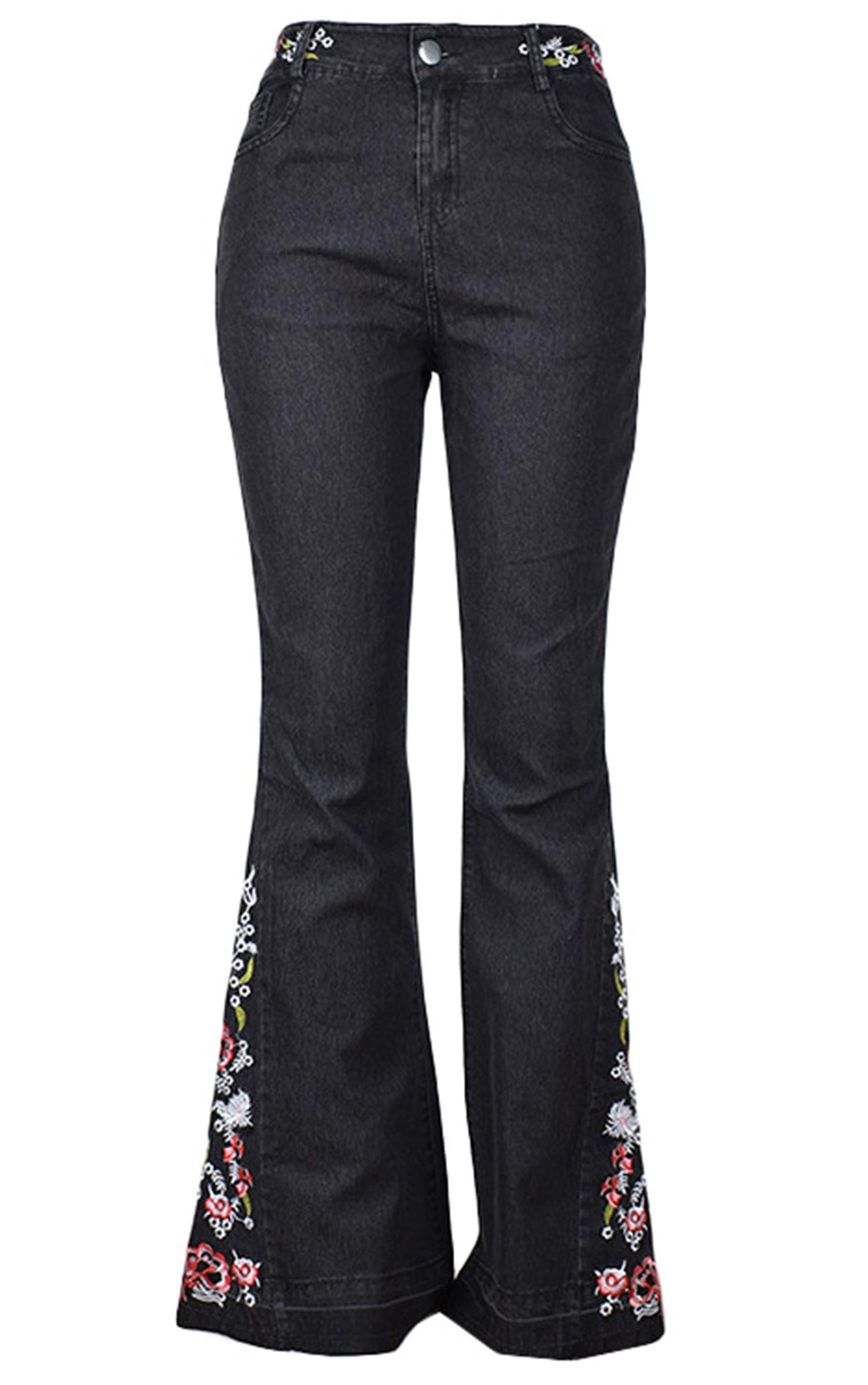 Andongnywell Women's Embroidered Flare Jeans - High Waisted Stretchy Bell Bottom Denim Pants for Casual & Boho Style | Perfect for Music Festivals, Date Nights & 70s Retro Outfits