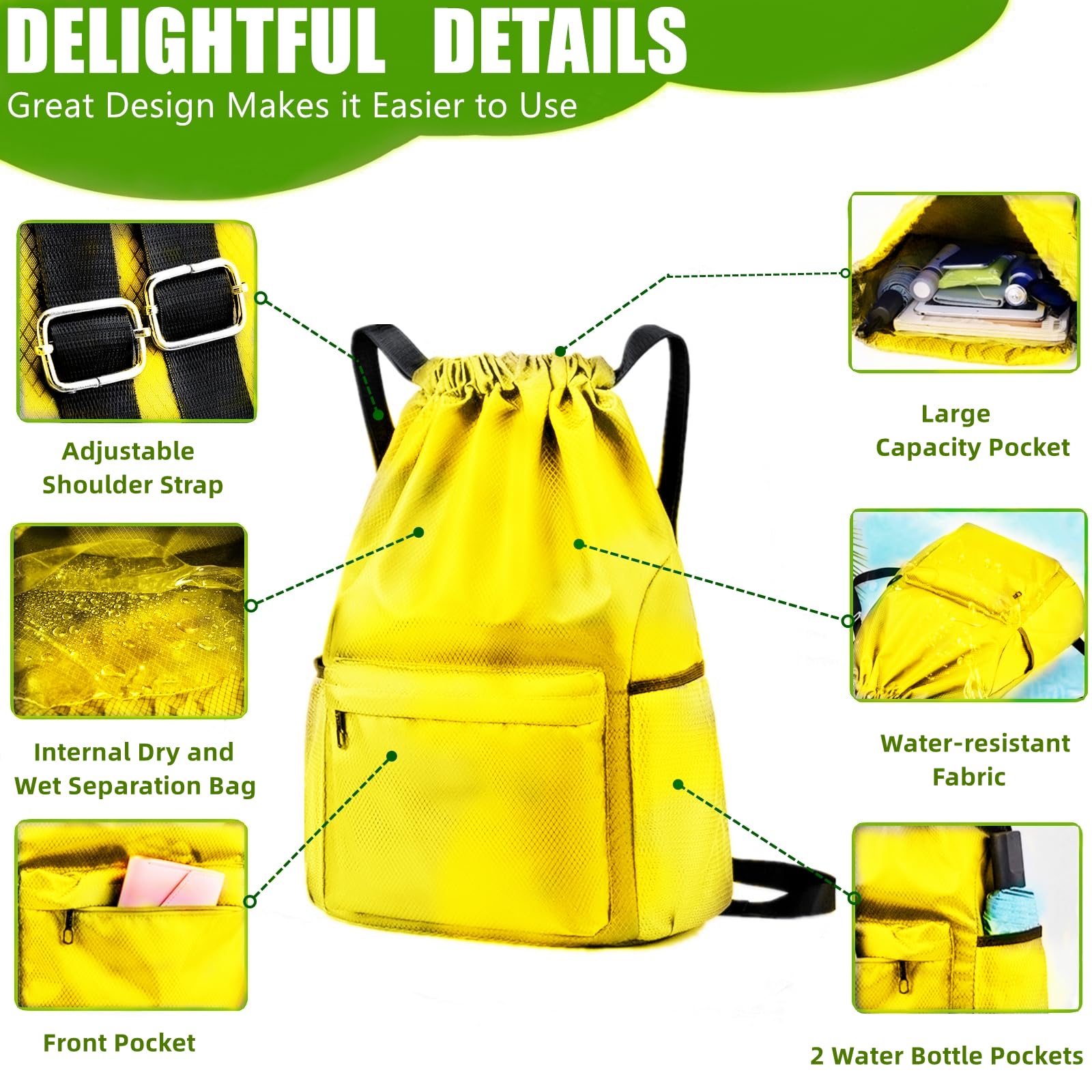 BLIRITEL Waterproof Drawstring Backpack - Lightweight Gym Sack for Sports, Fitness & Yoga - Casual Shopping Backpack for Men & Women (Yellow) - Perfect for Gym, Travel & Outdoor Activities