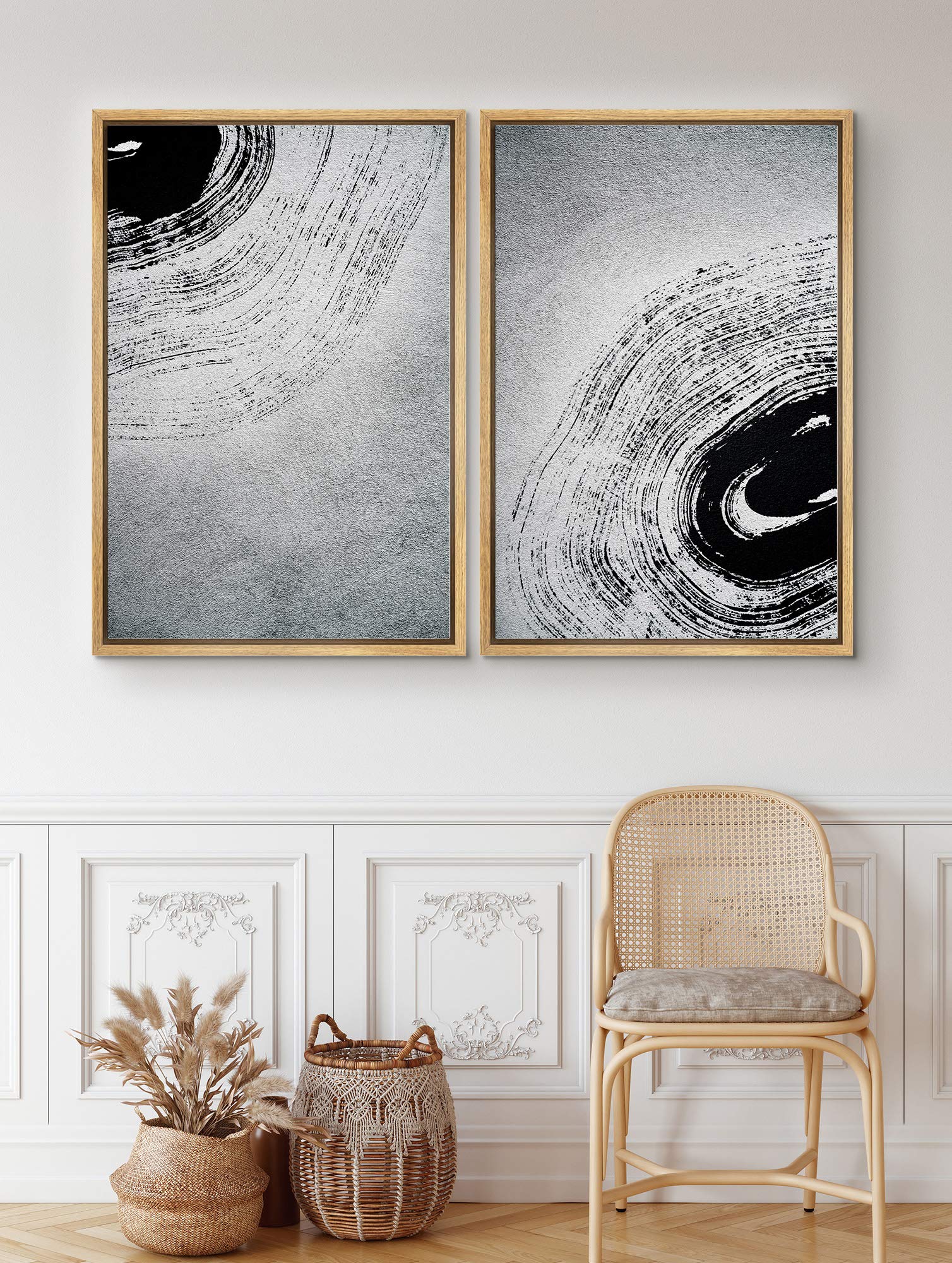 SIGNWIN 2 Piece Framed Canvas Wall Art - Black and White Floral Print Modern Home Decor for Living Room, Bedroom, Office - 24