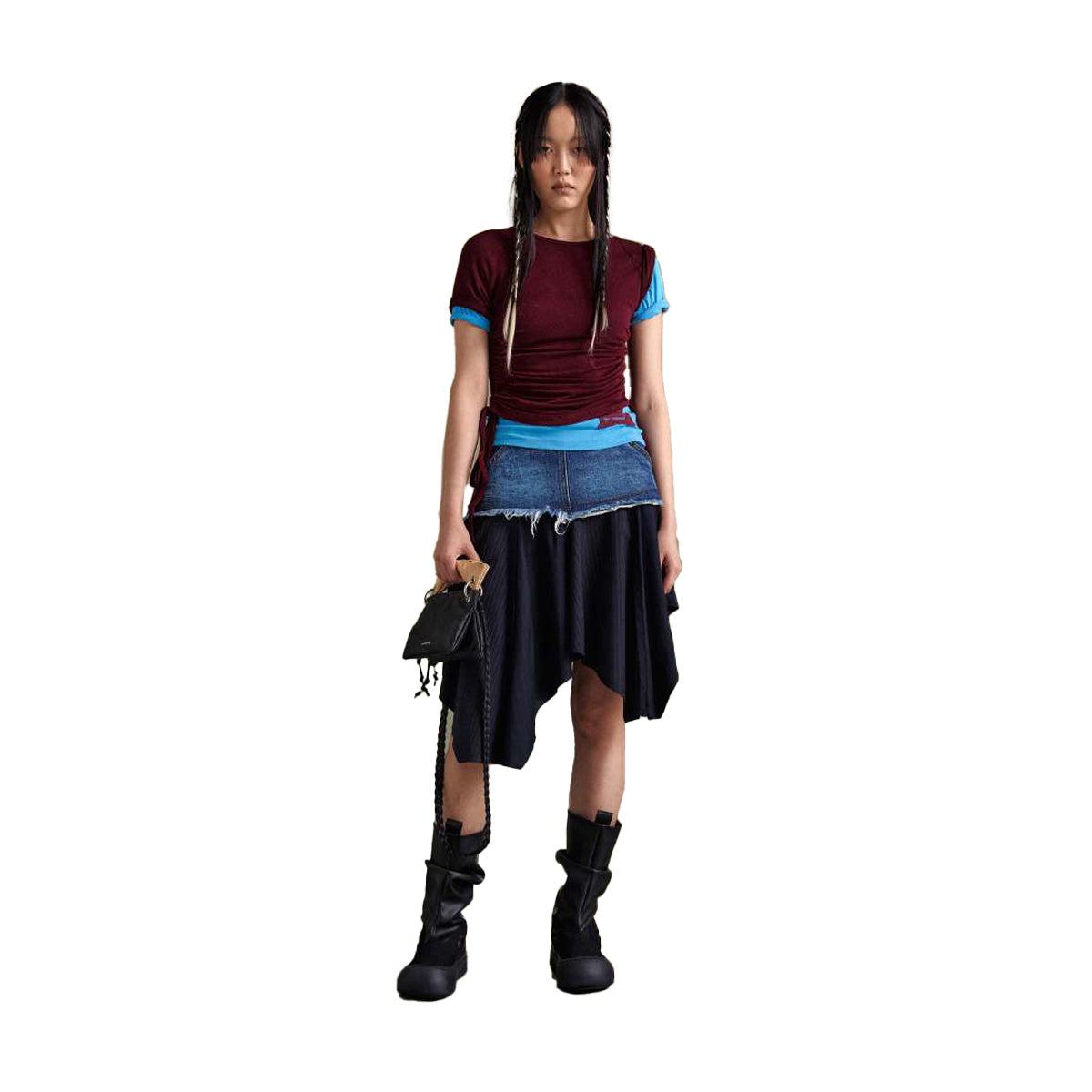 Women's Denim Combination Fairy Skirt in Navy Blue - Perfect for Casual Outings, Date Nights & Boho Fashion Styles