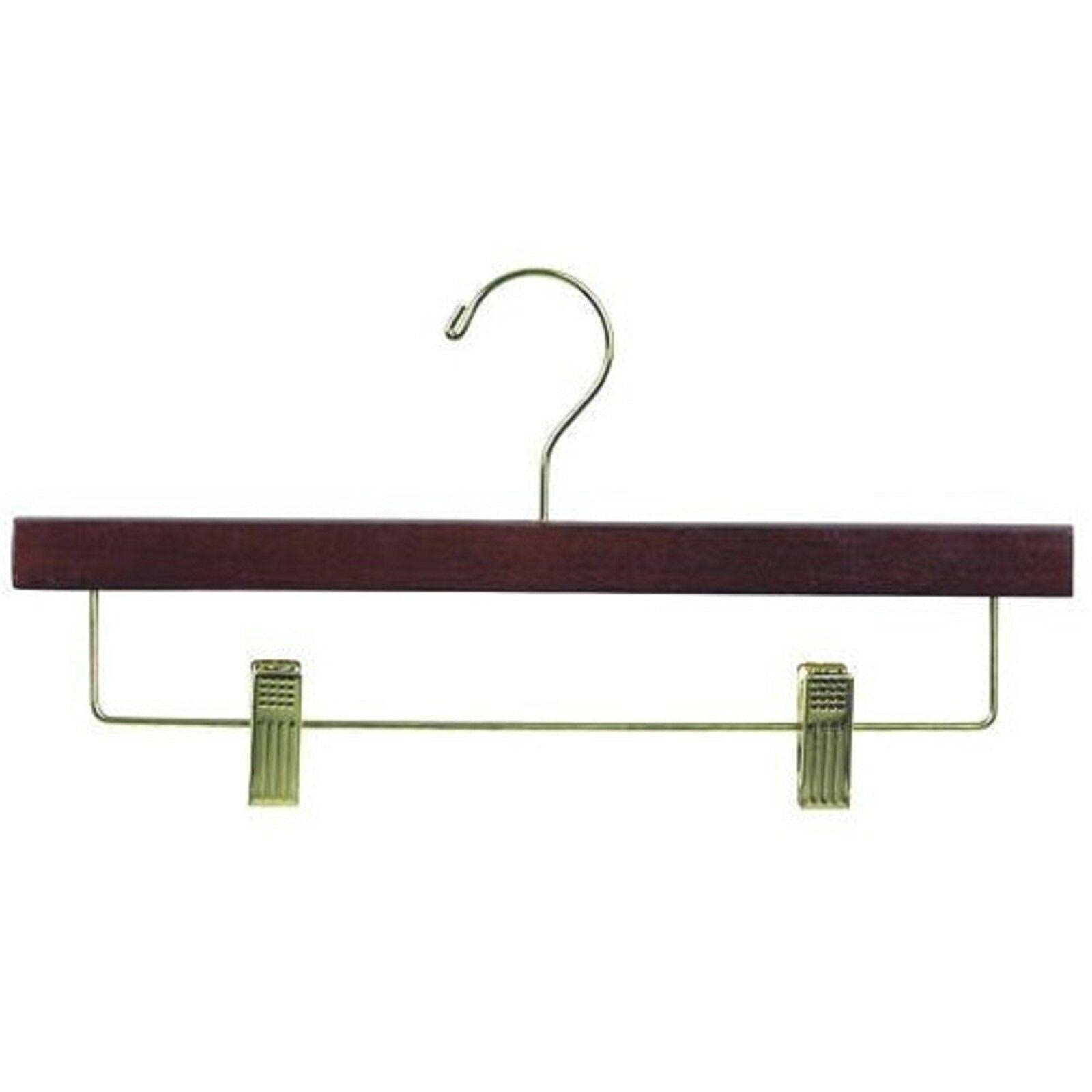 Premium Wooden Pant & Skirt Hangers (Walnut & Brass Finish) - Set of 25 - Heavy Duty Closet Organizers for Pants, Skirts, Trousers - Perfect for Wardrobe Storage & Retail Display